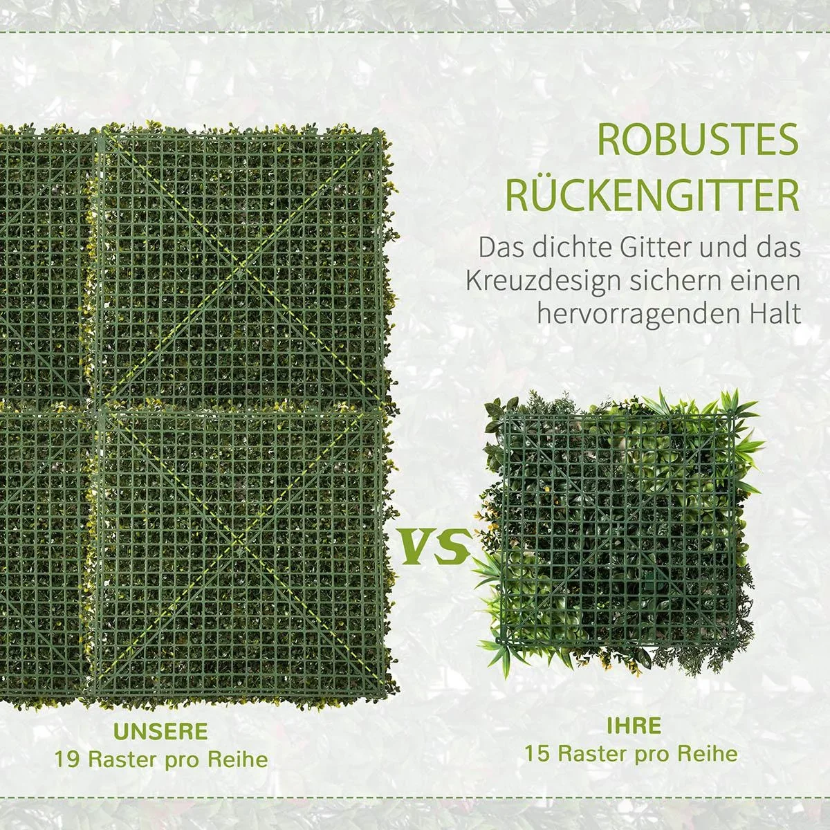 12 Stück künstliches Pflanzenwand Hecke 50x50 cm UV-Schutz Sichtschutz Mailänder Gras Design Heckenpflanze für Garten Ou - 2