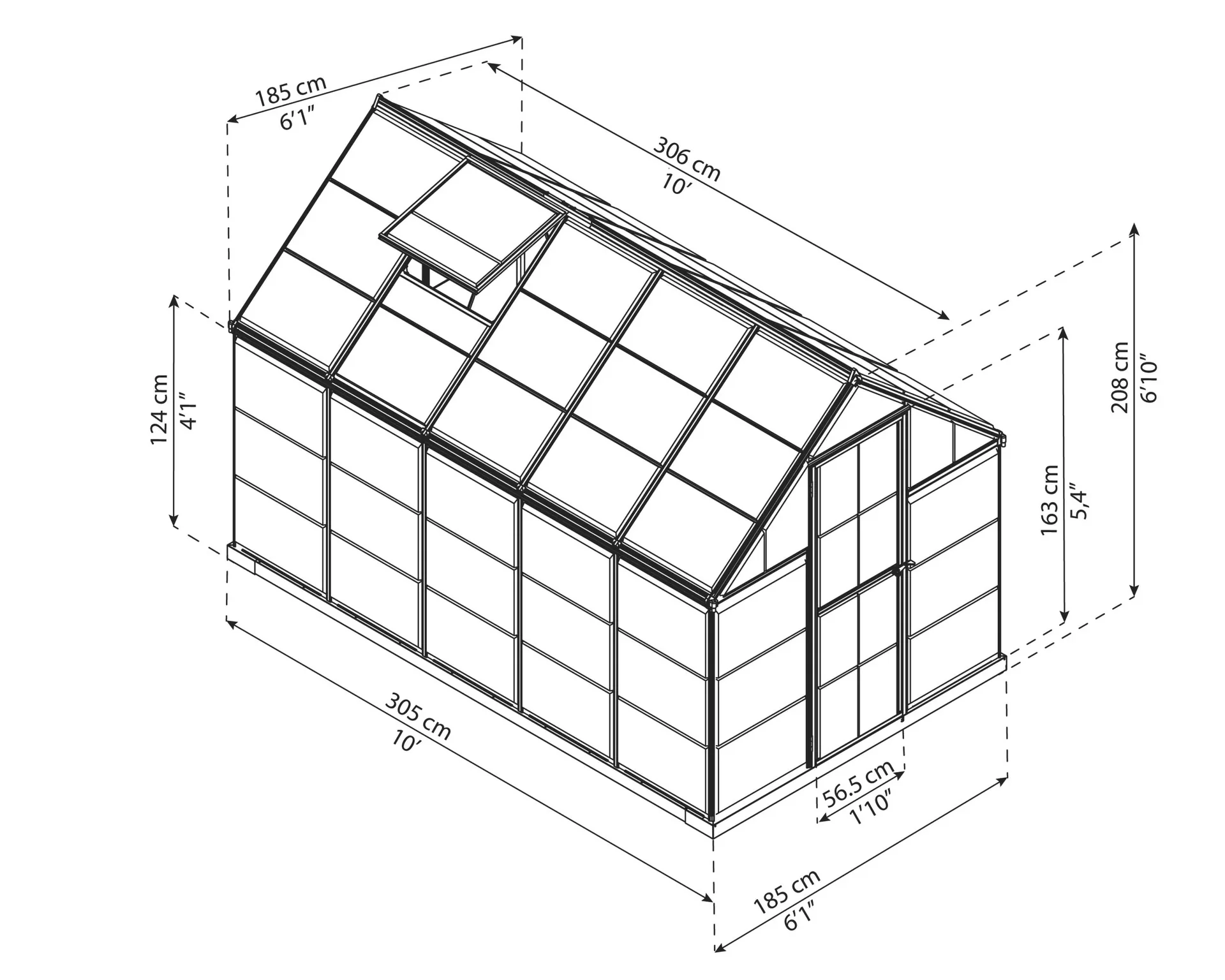 Gewächshaus „Harmony“, Aluminium, Silberfarben, 306 x 185 x 208 cm - 1