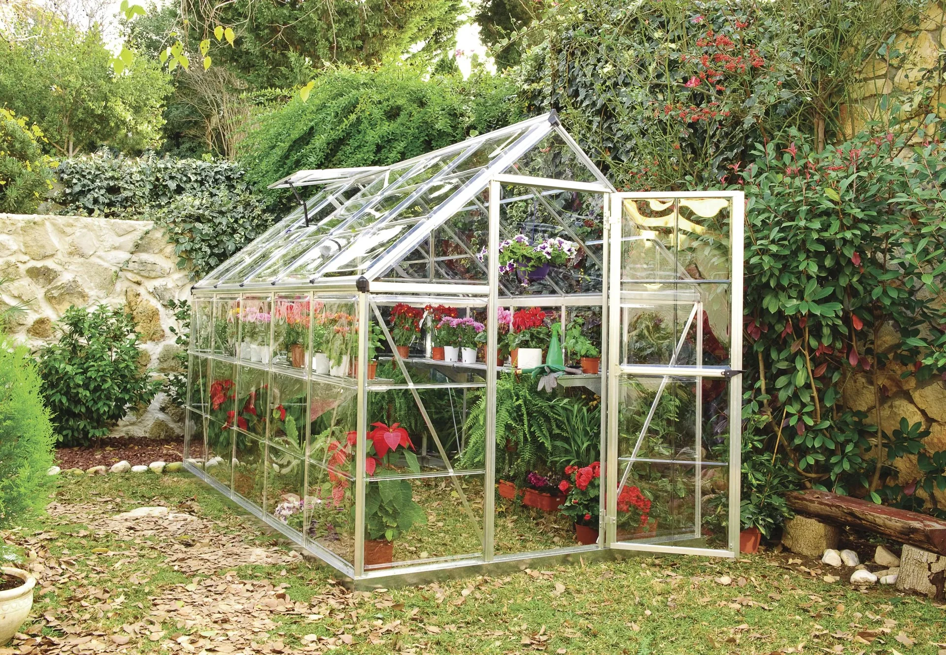 Gewächshaus „Harmony“, Aluminium, Silberfarben, 306 x 185 x 208 cm - 2