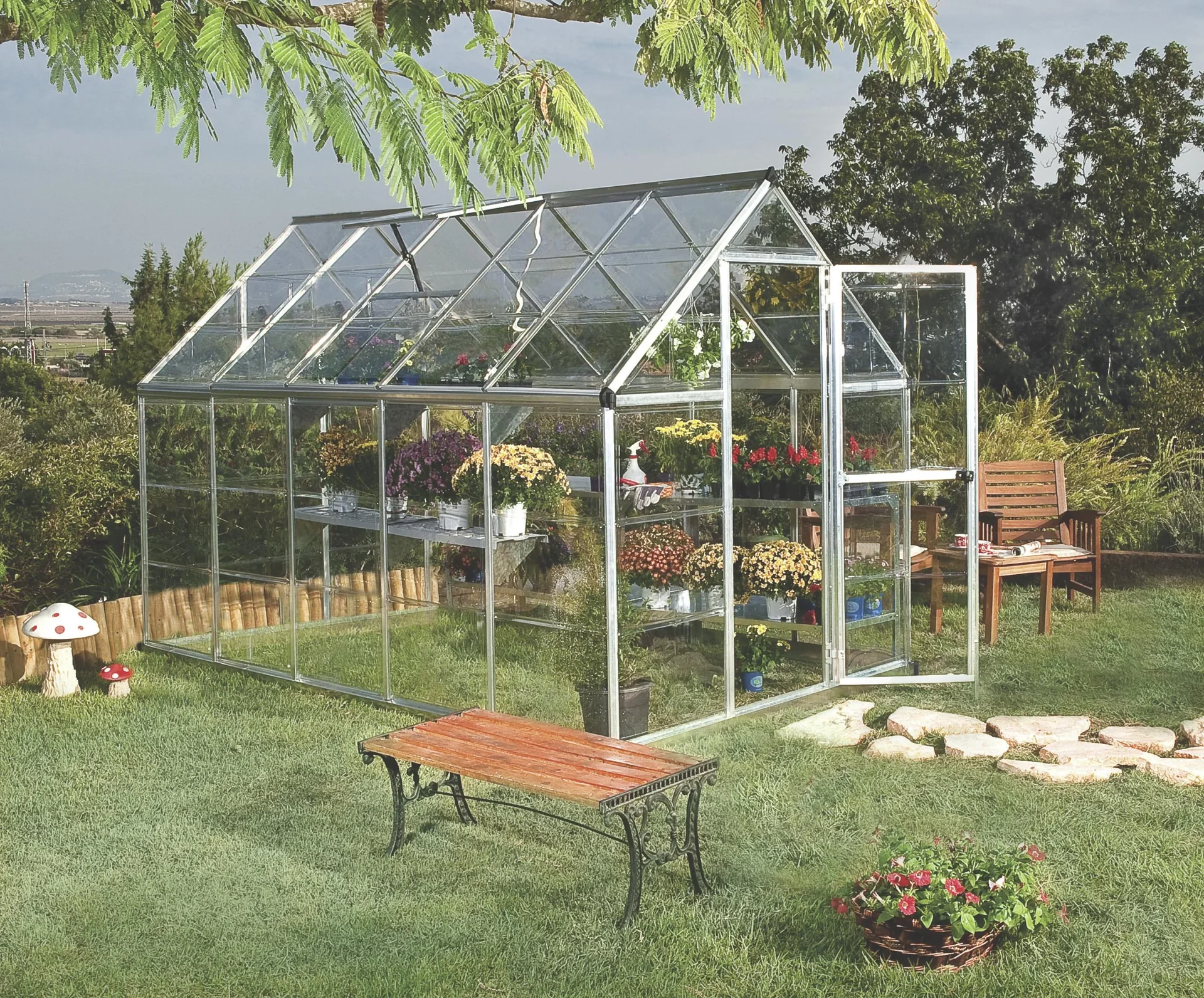 Gewächshaus „Harmony“, Aluminium, Silberfarben, 306 x 185 x 208 cm - 3