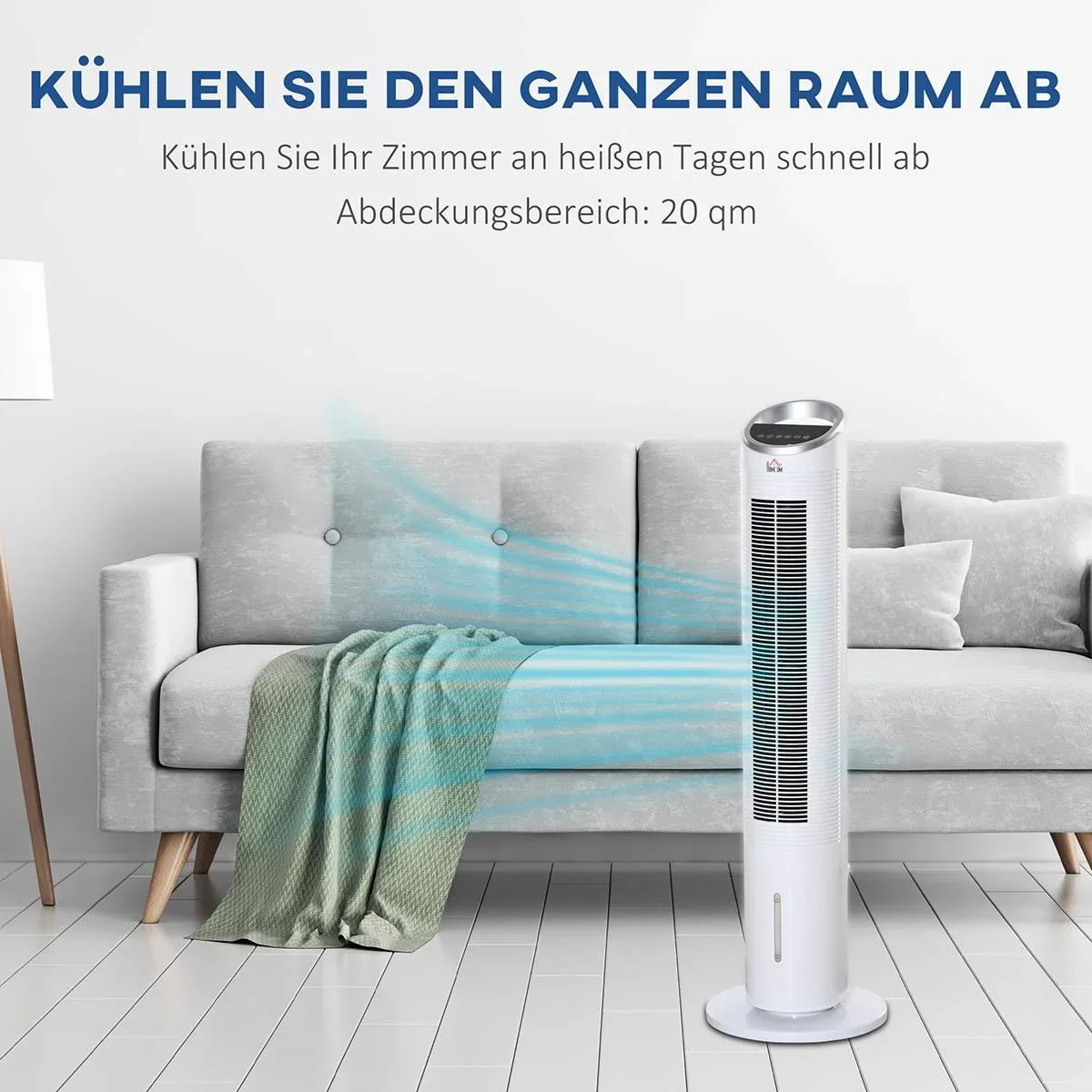 Luftkühler mit Wasserkühlung Fernbedienung Turmventilator Standventilator mit Luftbefeuchtung Klimagerät 8h Timer Nutzun - 2