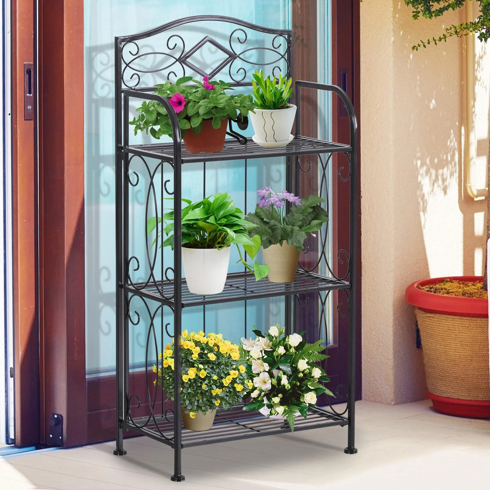Standregal Bücherregal Lagerregal Pflanzregal Schuhregal faltbar Metall Schwarz 48 x 28 x 101,5 cm - 2