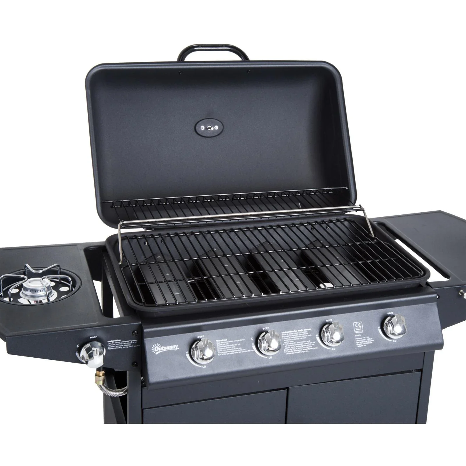 Gasgrill Grillwagen Außenküche Standgrill BBQ mit 4 x Brenner Thermometer Edelstahl 122 x 55 x 98 cm - 4