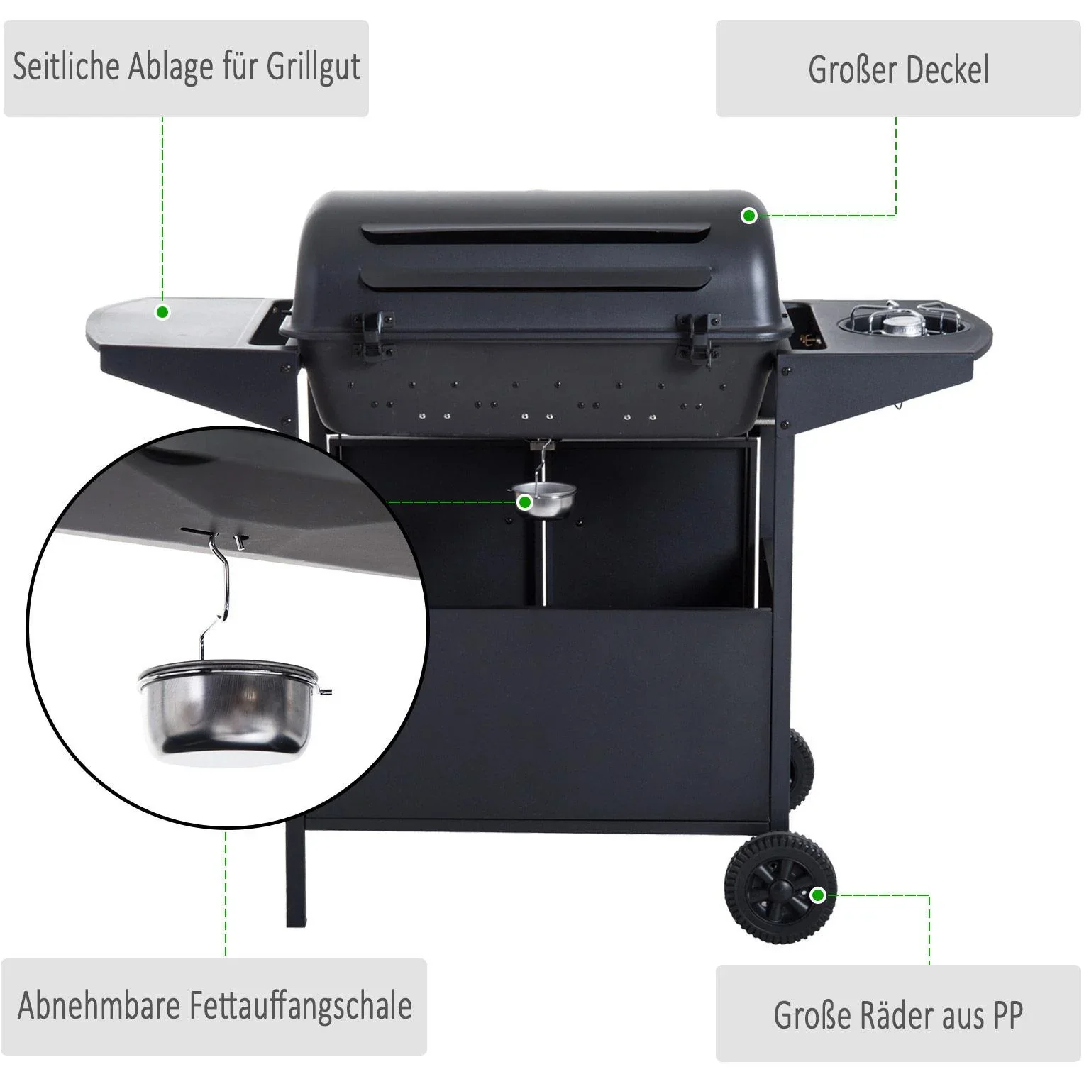 Gasgrill Grillwagen Außenküche Standgrill BBQ mit 4 x Brenner Thermometer Edelstahl 122 x 55 x 98 cm - 6