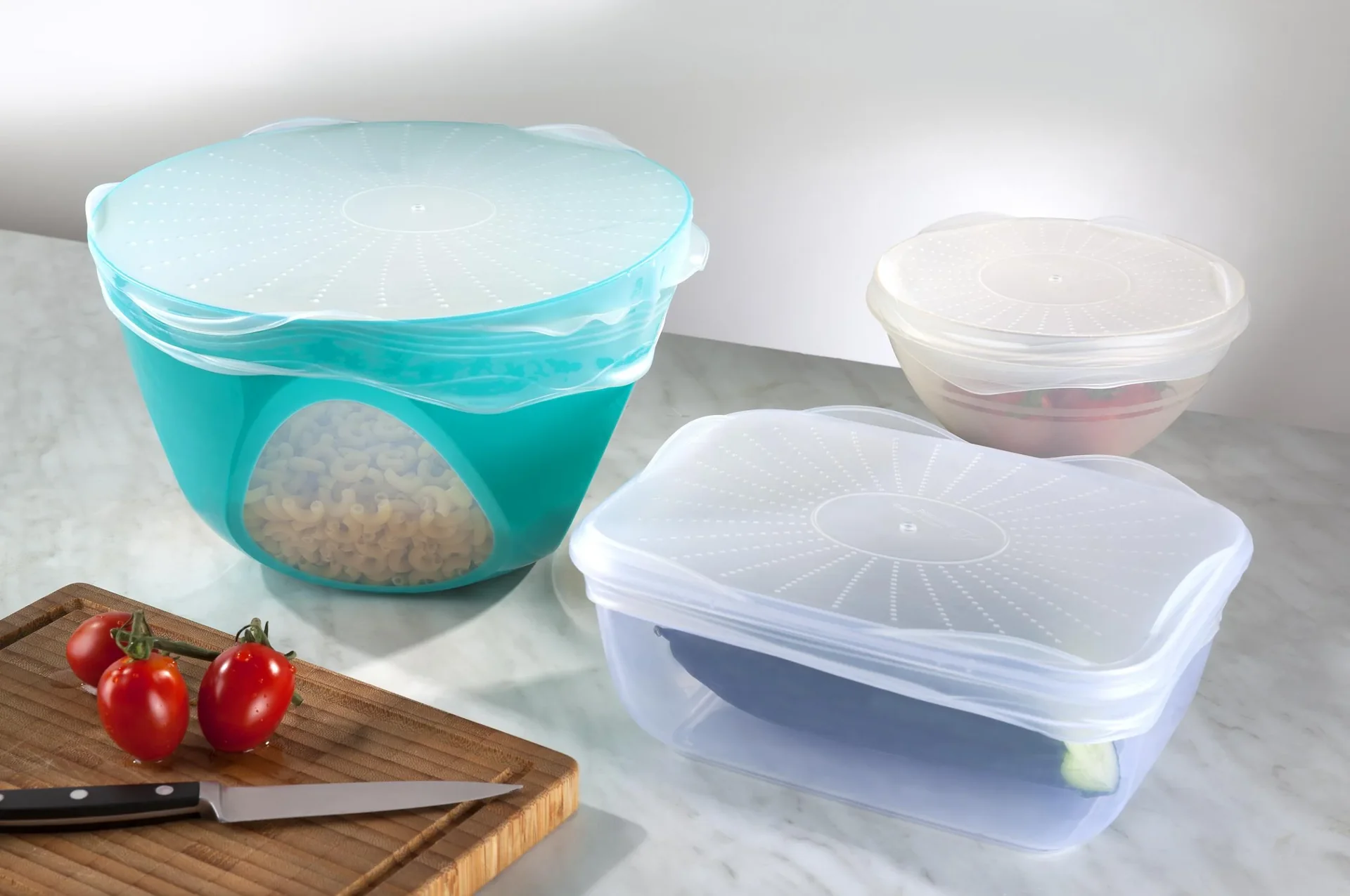 Silikon Abdeckhauben Set, 3-teilig, froster- u. mikrowellengeeignet - 0