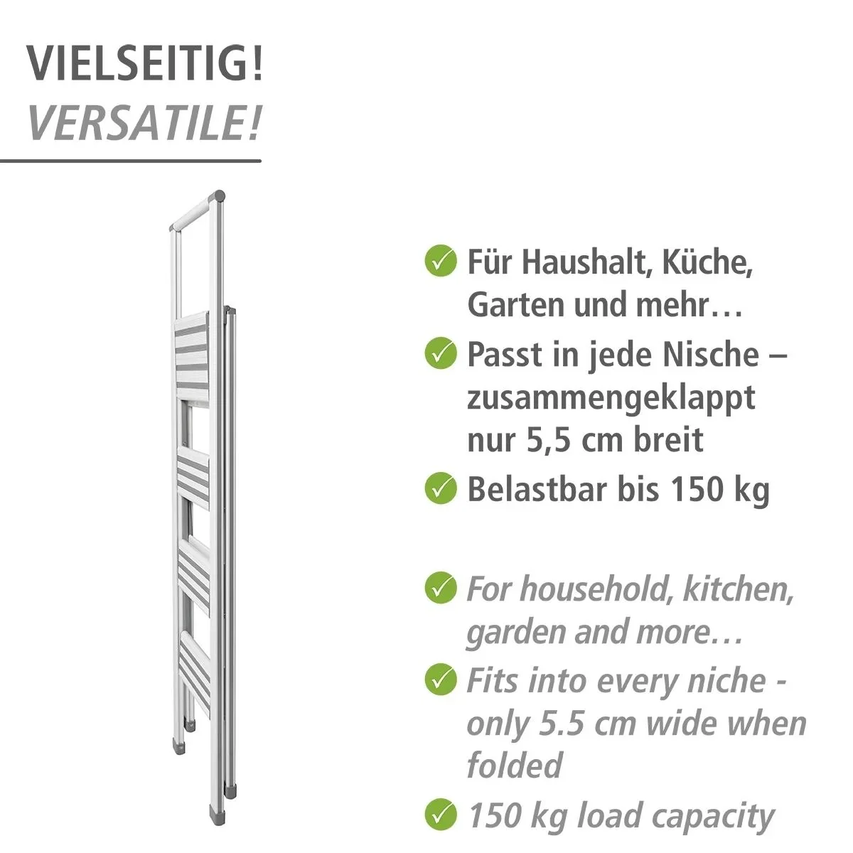 Alu-Design Klapptrittleiter 1-stufig Weiß, rutschfeste Haushaltsleiter, Sicherheits-Stehleiter - 5