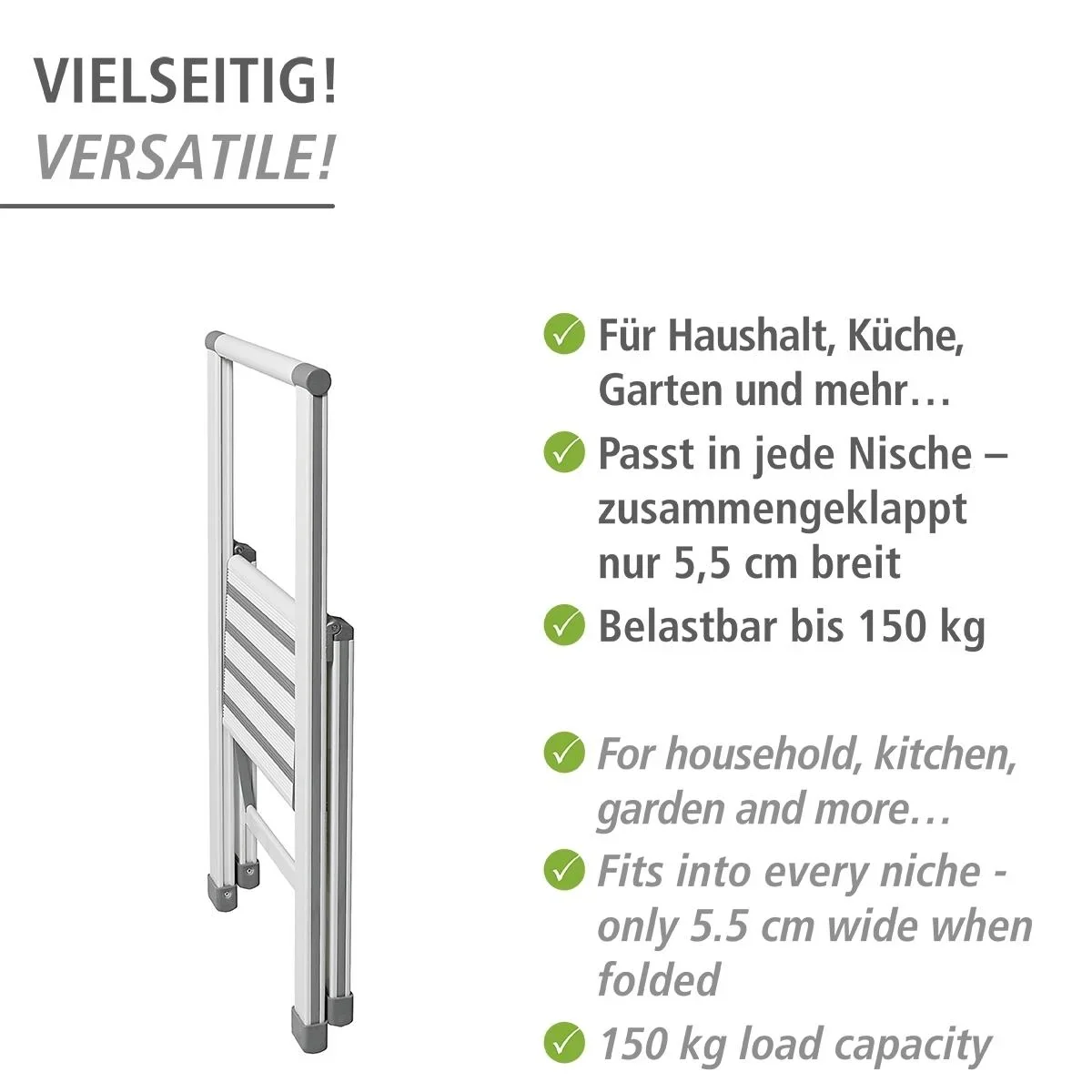 Alu-Design Klapptrittleiter 1-stufig Weiß, rutschfeste Haushaltsleiter, Sicherheits-Stehleiter - 8