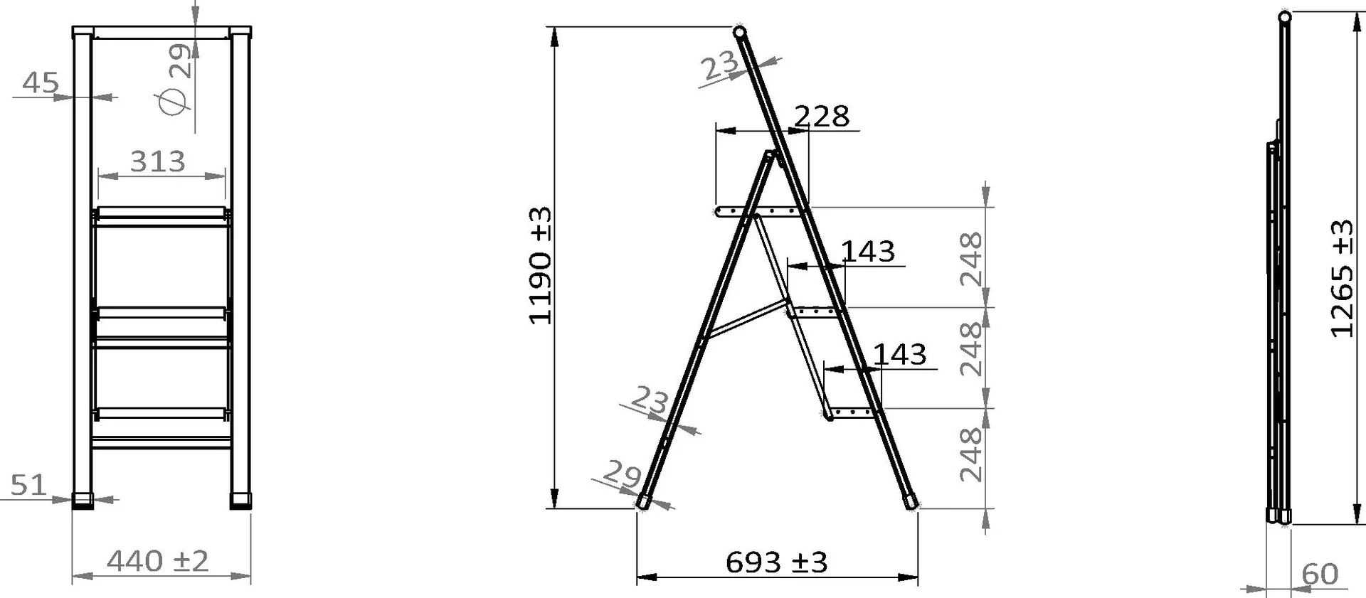 Alu-Design Klapptrittleiter 1-stufig Weiß, rutschfeste Haushaltsleiter, Sicherheits-Stehleiter - 9