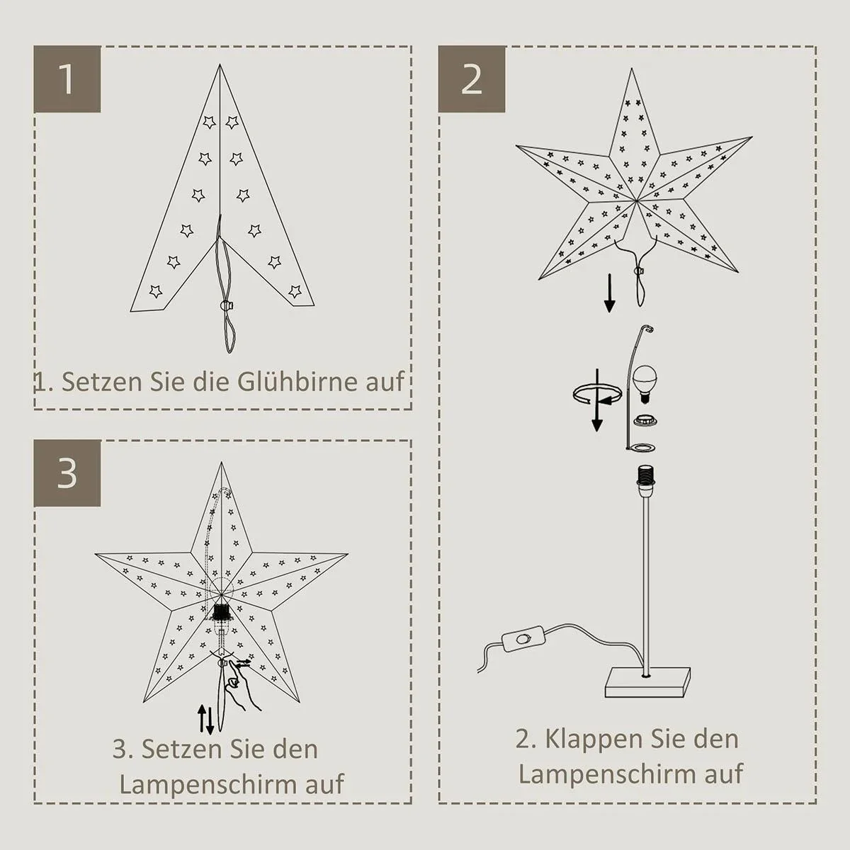 Tischlampe Stern Weihnachtsstern Lampe Papierstern Lampe Tischleuchte 5 Zacken 71 cm Leuchtstern Weihnachtsdekoration We - 1