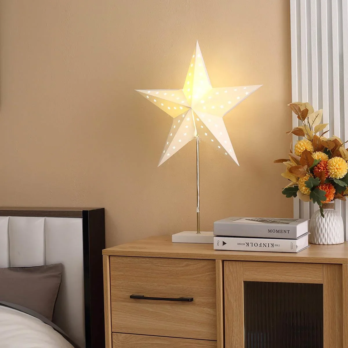 Tischlampe Stern Weihnachtsstern Lampe Papierstern Lampe Tischleuchte 5 Zacken 71 cm Leuchtstern Weihnachtsdekoration We - 2