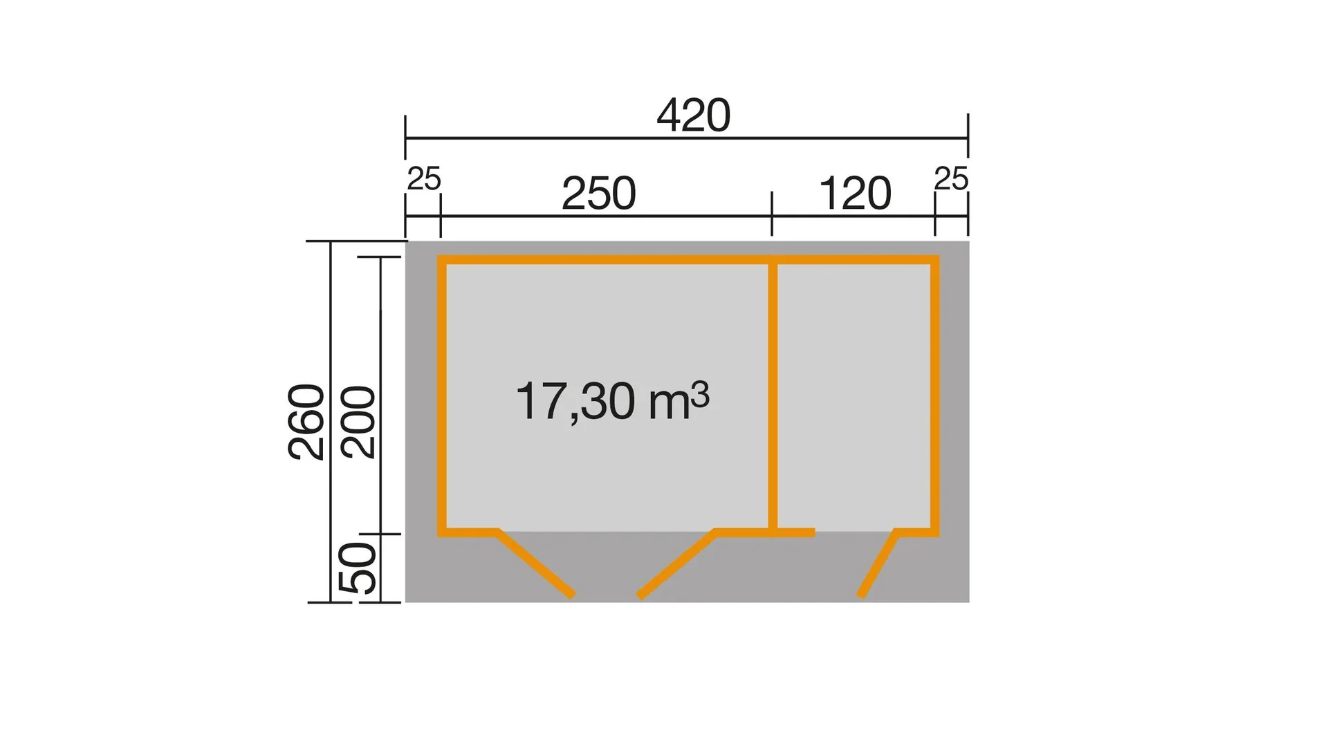 Gartenhaus 253 Gr.1, 420 x 260 x 270 cm Wandstärke 28 mm, Doppeltür, mit 2. Raum Einzeltür - 0