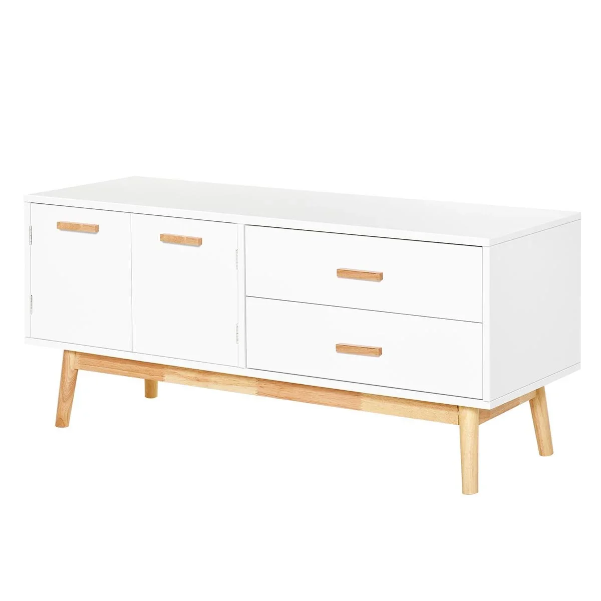 Fernsehtisch Fernsehschrank TV Lowboard Moderne MDF-Platte Gummiholzbeine Stauraum Wohnzimmer Büro für Fernseher bis zu - 0