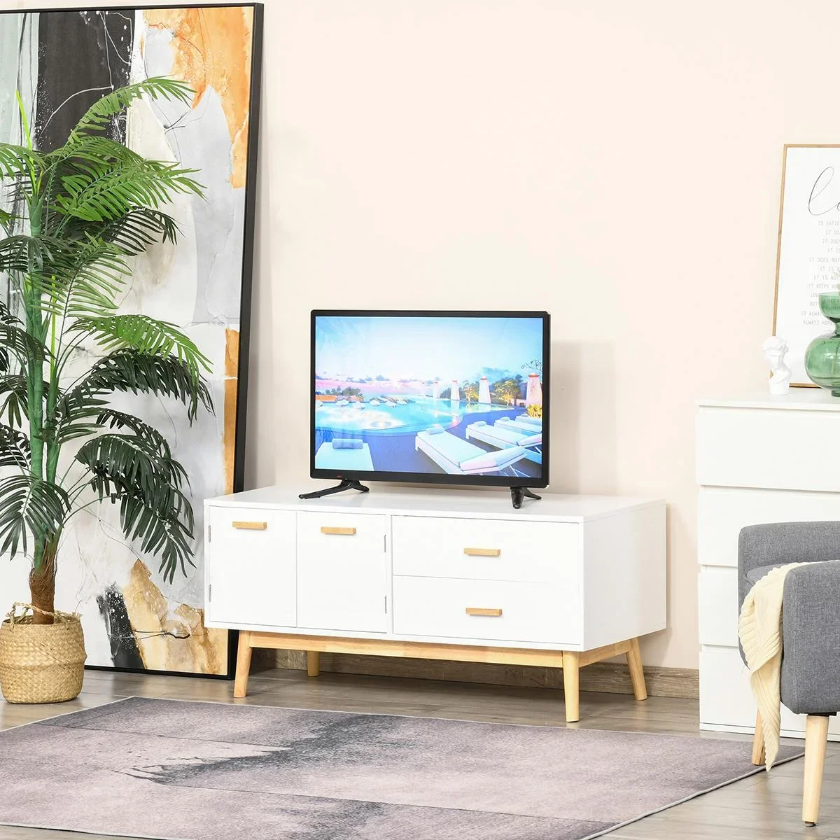 Fernsehtisch Fernsehschrank TV Lowboard Moderne MDF-Platte Gummiholzbeine Stauraum Wohnzimmer Büro für Fernseher bis zu - 2