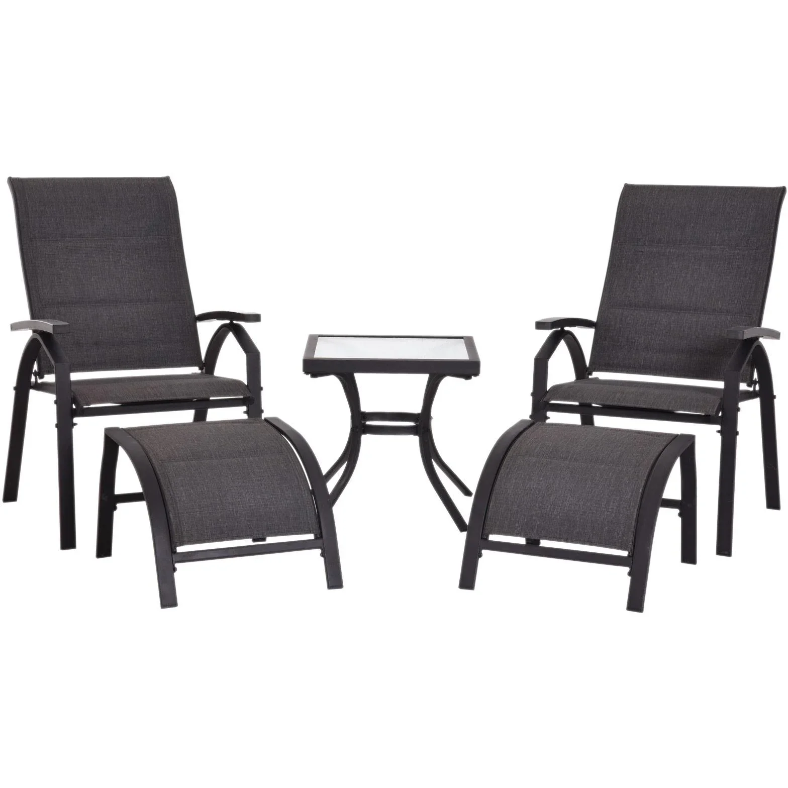 5 tlg, Gartengarnitur Gartensitzgruppe Gartentischset Gartenliege gepolstert Schwarz 2 x Sessel 2 x Hocker 1 x Tisch - 0