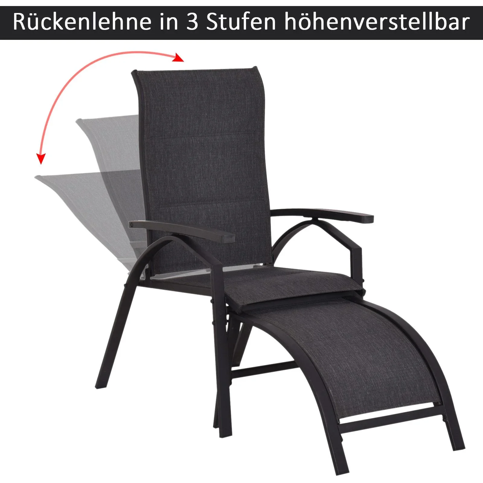 5 tlg, Gartengarnitur Gartensitzgruppe Gartentischset Gartenliege gepolstert Schwarz 2 x Sessel 2 x Hocker 1 x Tisch - 5