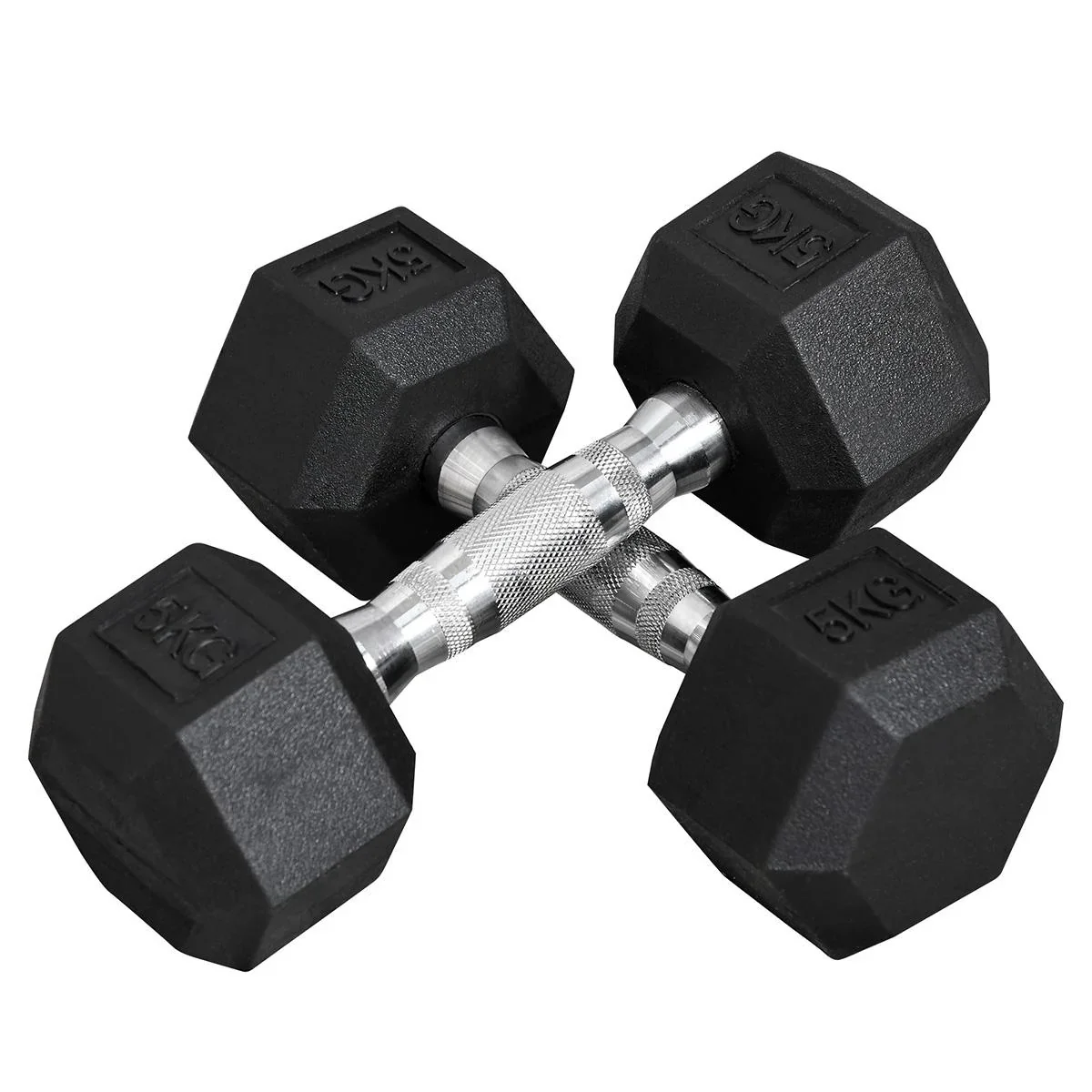 2er-Set Gummi-Hantel Fitness Hantel Kurzhantel für Trainingsraum Büro sechseckige Form Metall Gummi schwarz 5 KG - 0