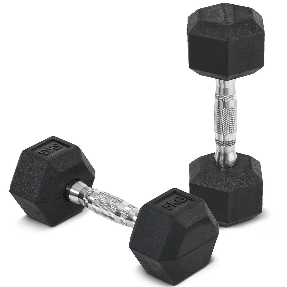 2er-Set Gummi-Hantel Fitness Hantel Kurzhantel für Trainingsraum Büro sechseckige Form Metall Gummi schwarz 5 KG - 1