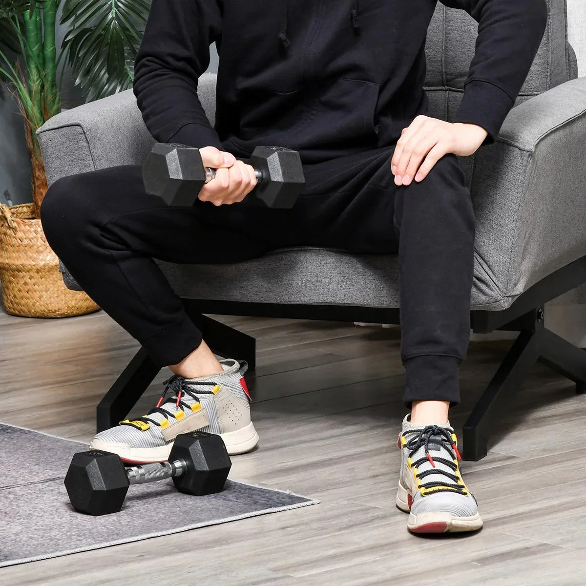 2er-Set Gummi-Hantel Fitness Hantel Kurzhantel für Trainingsraum Büro sechseckige Form Metall Gummi schwarz 5 KG - 2