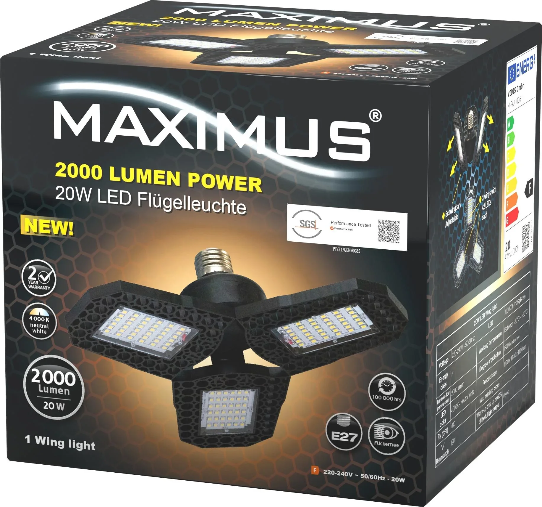 LED-Flügelleuchte, 20 Watt, 2000 Lumen, neutralweiß - 6