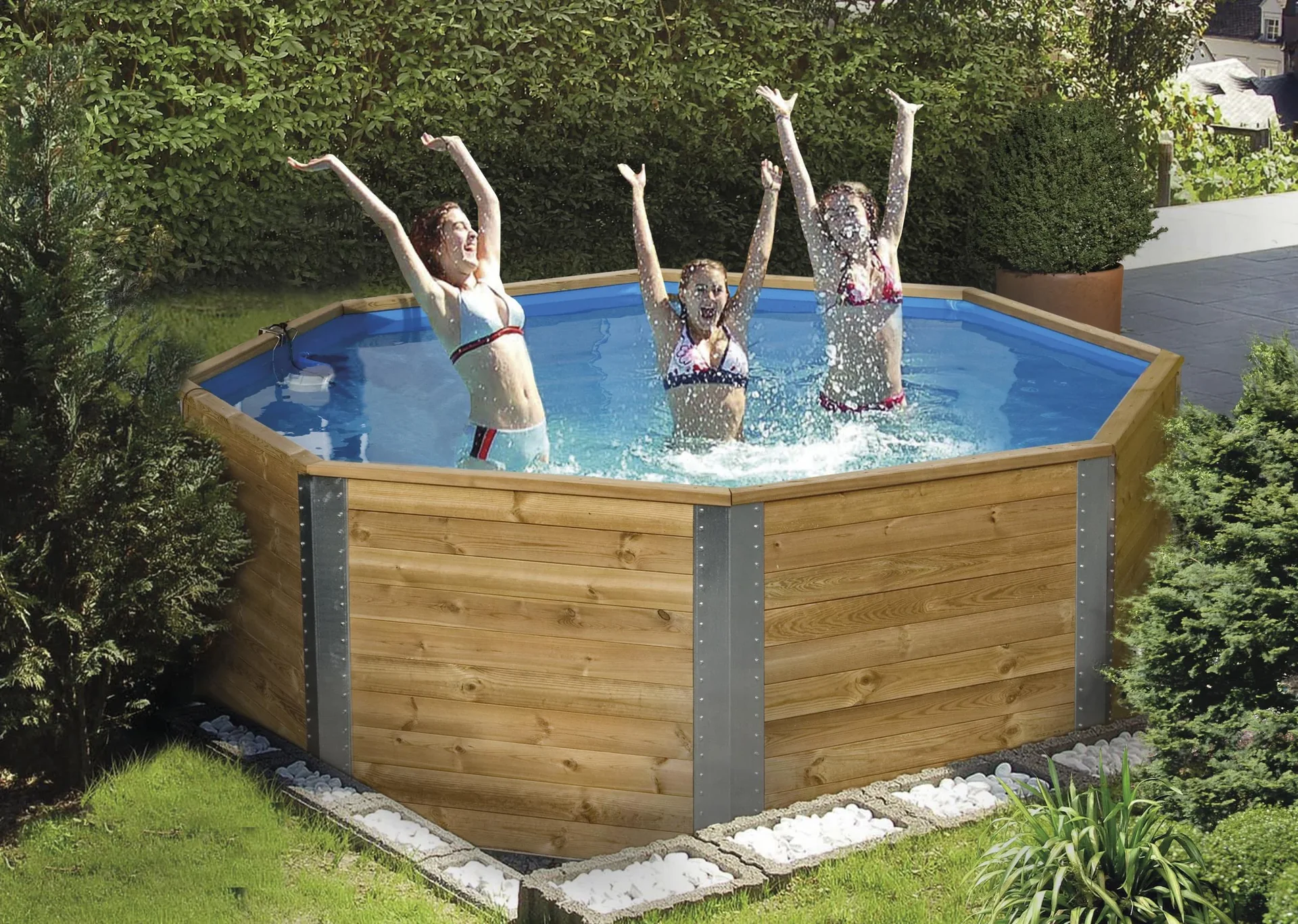 Massivholzpool 593, Durchmesser 325 cm, Höhe 116 cm, inkl. Übersteigleiter und Einhängefilter - 1