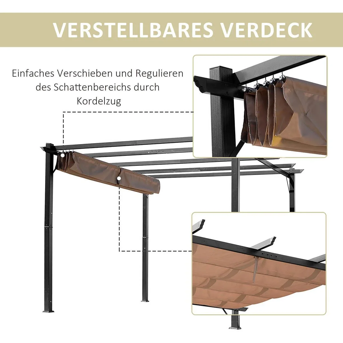 Pergola Pavillon mit einstellbarem Stoffdach 3 x 4 m Terrassen-Vordach Aluminium Sonnenschutz Überdachung Terrasse Garte - 0