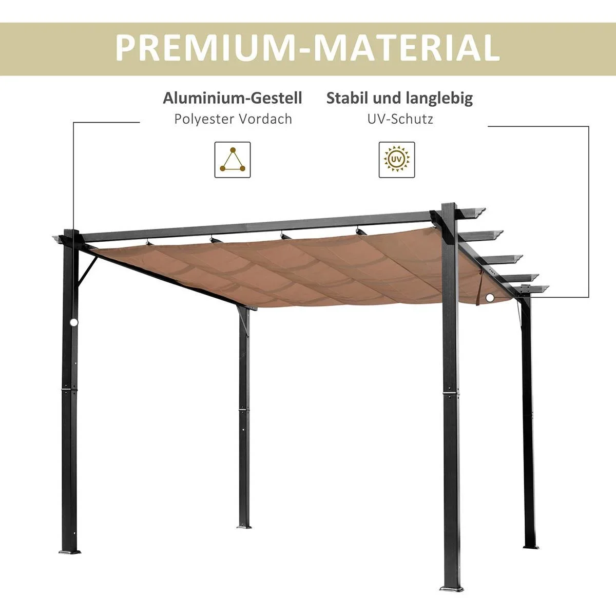Pergola Pavillon mit einstellbarem Stoffdach 3 x 4 m Terrassen-Vordach Aluminium Sonnenschutz Überdachung Terrasse Garte - 2