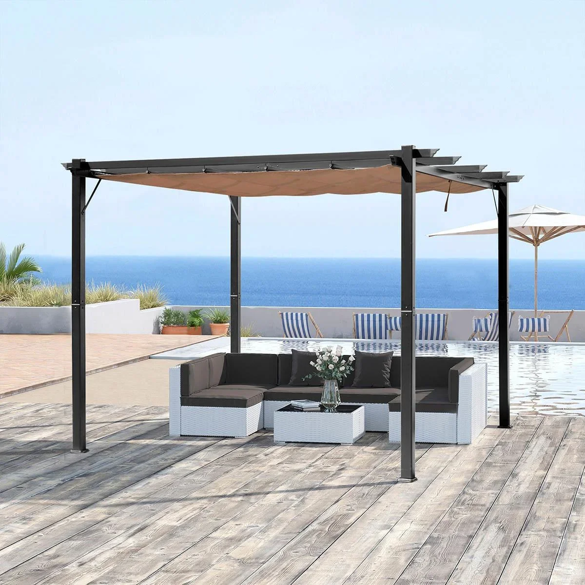 Pergola Pavillon mit einstellbarem Stoffdach 3 x 4 m Terrassen-Vordach Aluminium Sonnenschutz Überdachung Terrasse Garte - 3