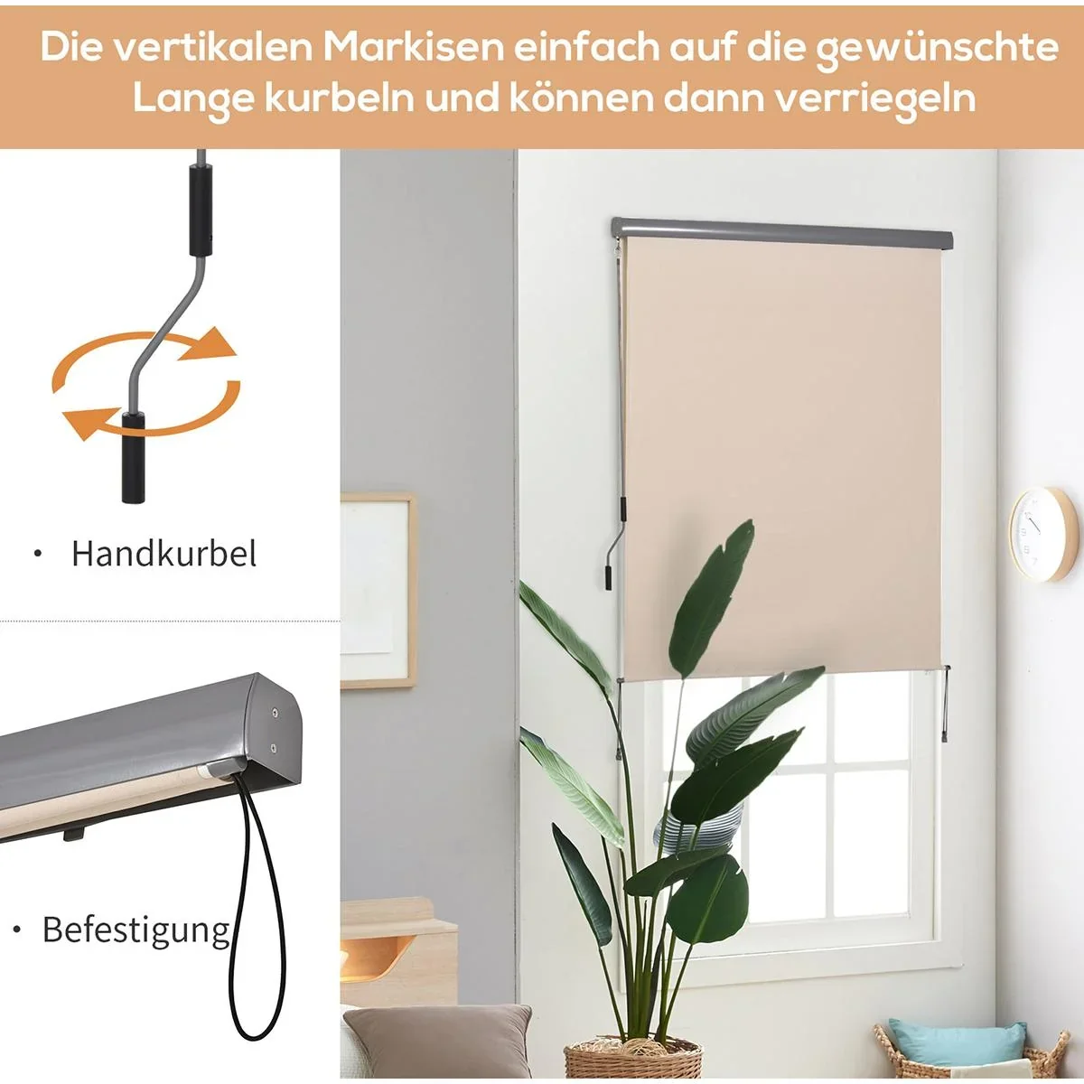 Senkrechtmarkise mit Handkurbel grau - 3