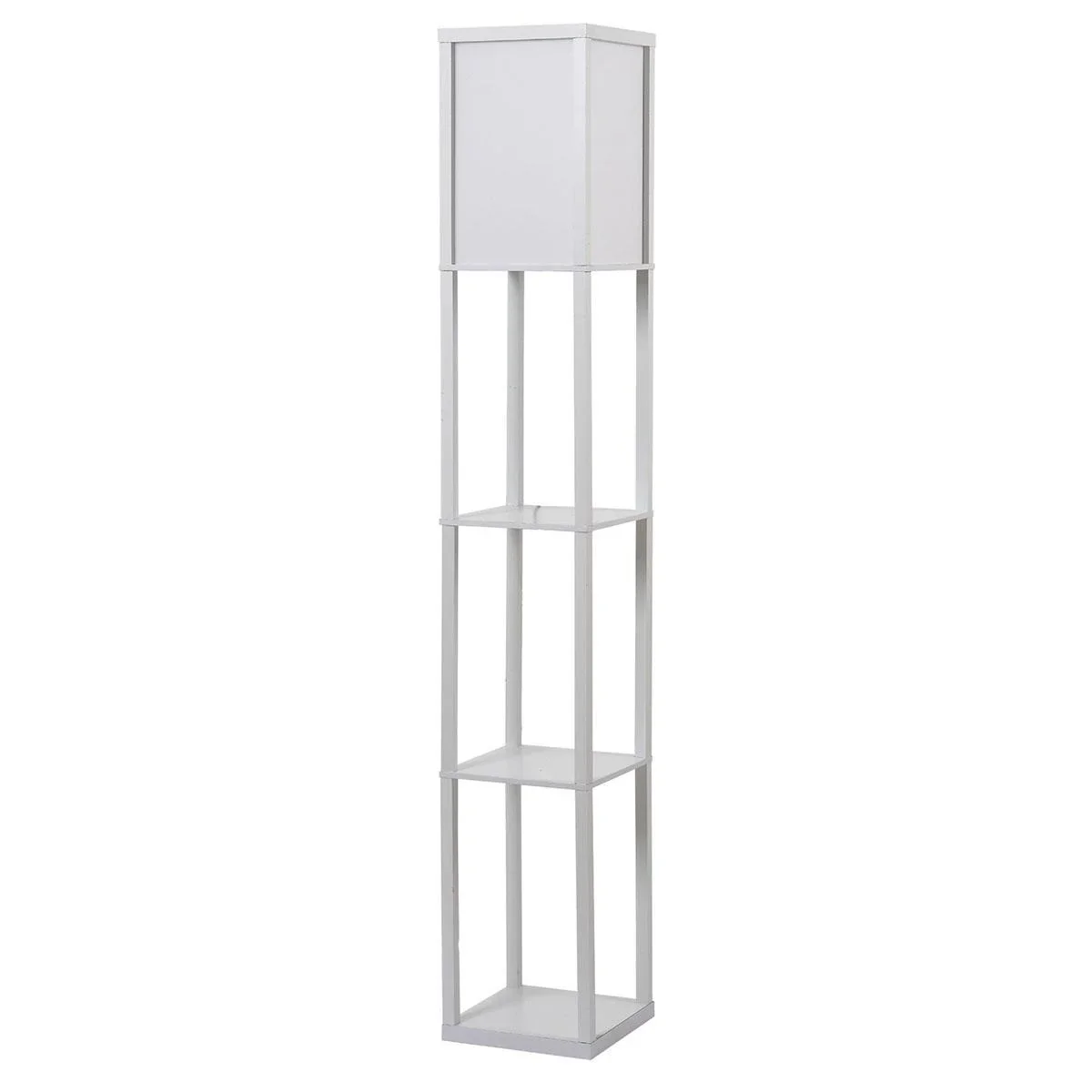 Stehleuchte Stehlampe mit 3 Regalen Innenbeleuchtung E27 bis 40W für Wohn-/Schlafzimmer E1-MDF, Acryl Weiß 26 x 26 x 160 - 2