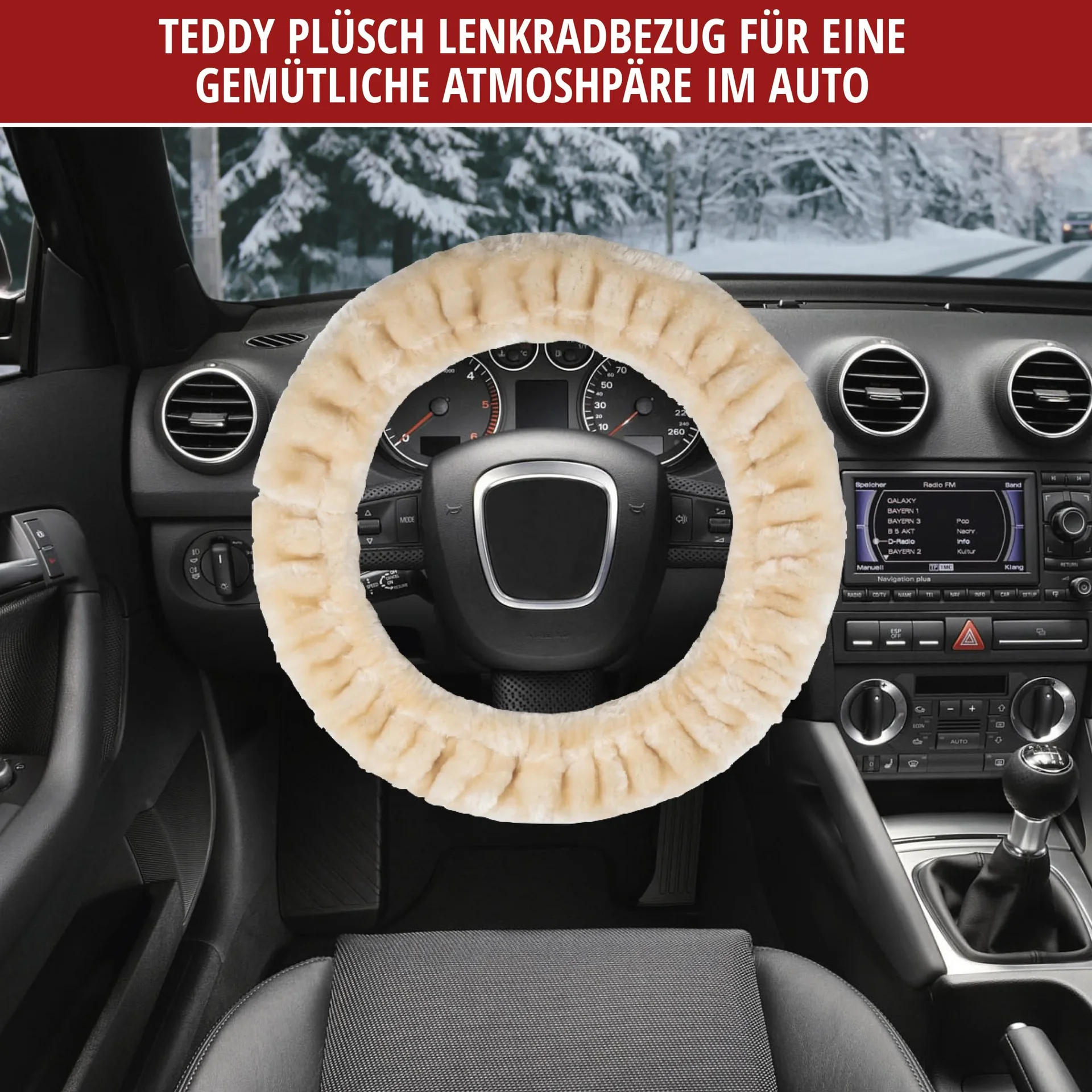 Lenkradbezug "Teddy" aus Kunstfell, Beige - 0
