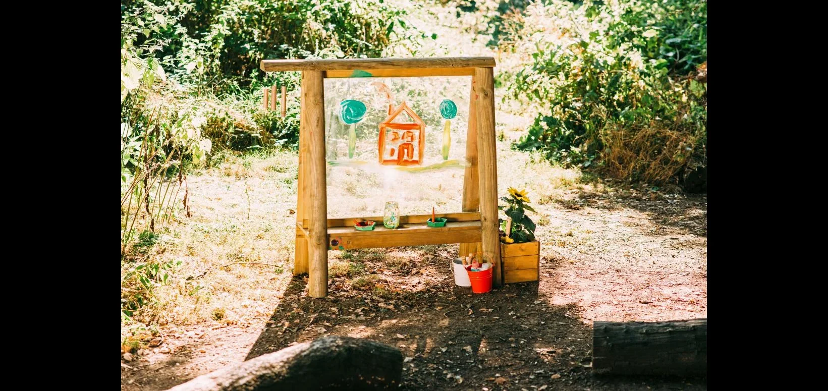Discovery Tafel Outdoor Schreib- und Maltafel für Kinder aus Holz, Pflanzkübel, Windspiel, natur - 8