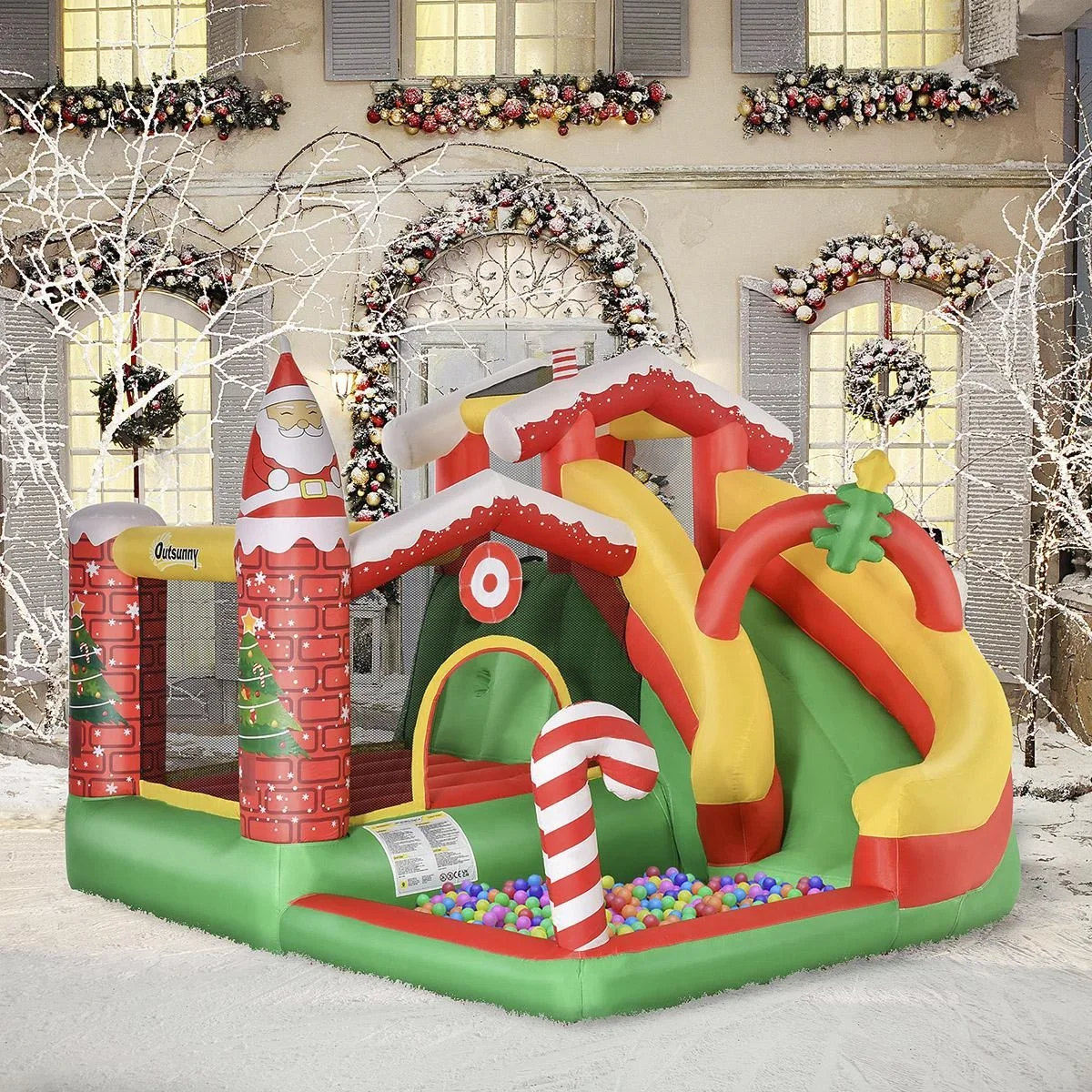 Weihnachten Aufblasbare Hüpfburg für 3 Kinder Springburg mit Gebläse für 3-8 Jahre Rot+Grün+Weiß 290 x 280 x 220 cm - 2