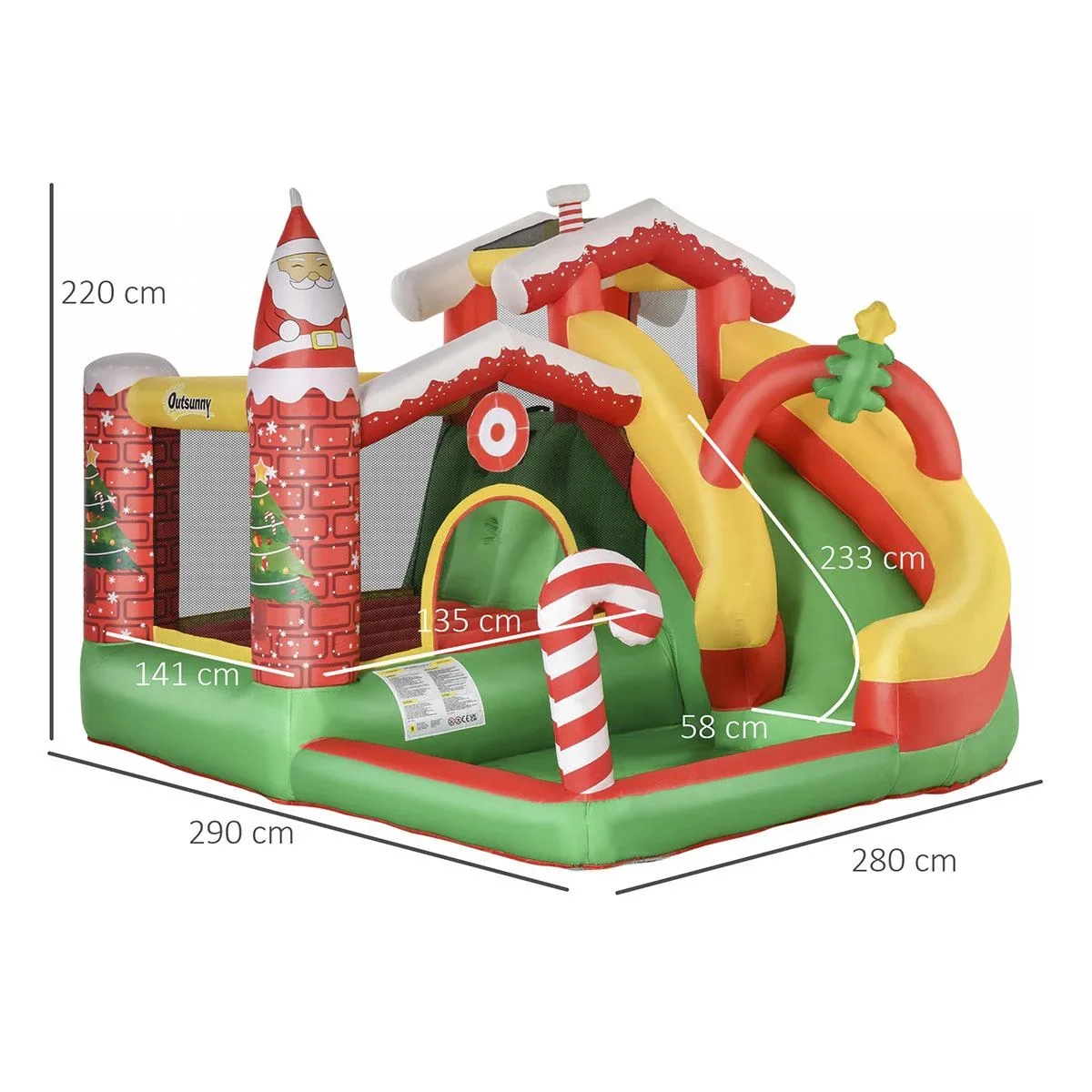 Weihnachten Aufblasbare Hüpfburg für 3 Kinder Springburg mit Gebläse für 3-8 Jahre Rot+Grün+Weiß 290 x 280 x 220 cm - 3