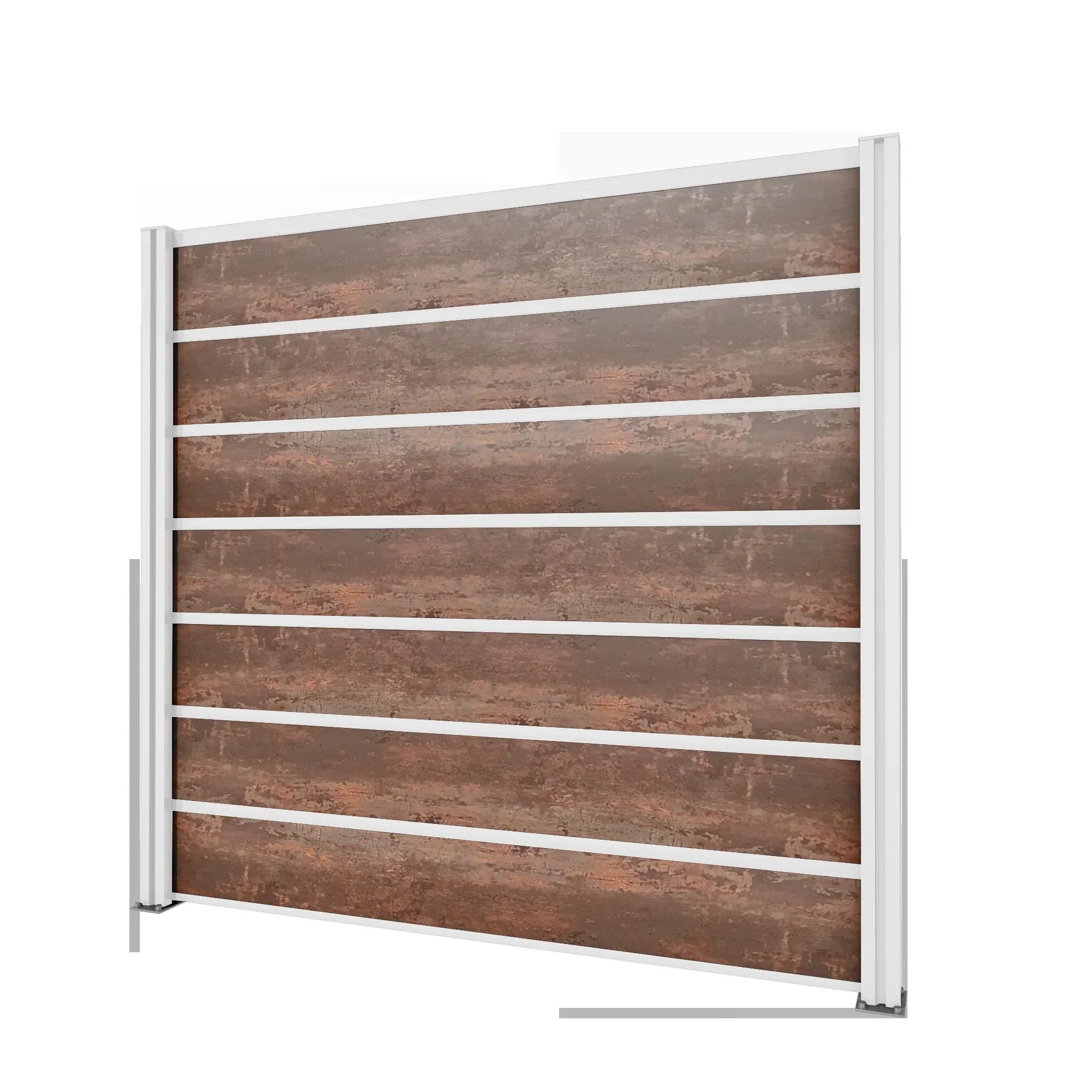 Sichtschutz Grundelement, weiß, 2,02 x 1,86 m, Schichtstoffplatten Rostoptik - 0