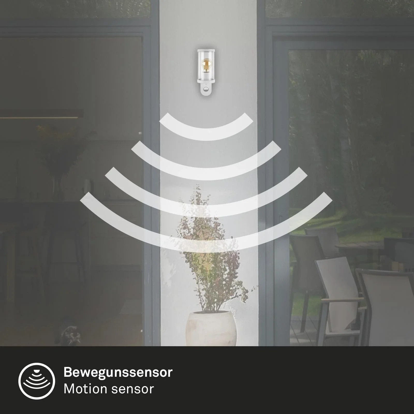 Außenleuchte mit Bewegungsmelder, Metall-Kunststoff / weiß, IP44, E27 Fassung - 0