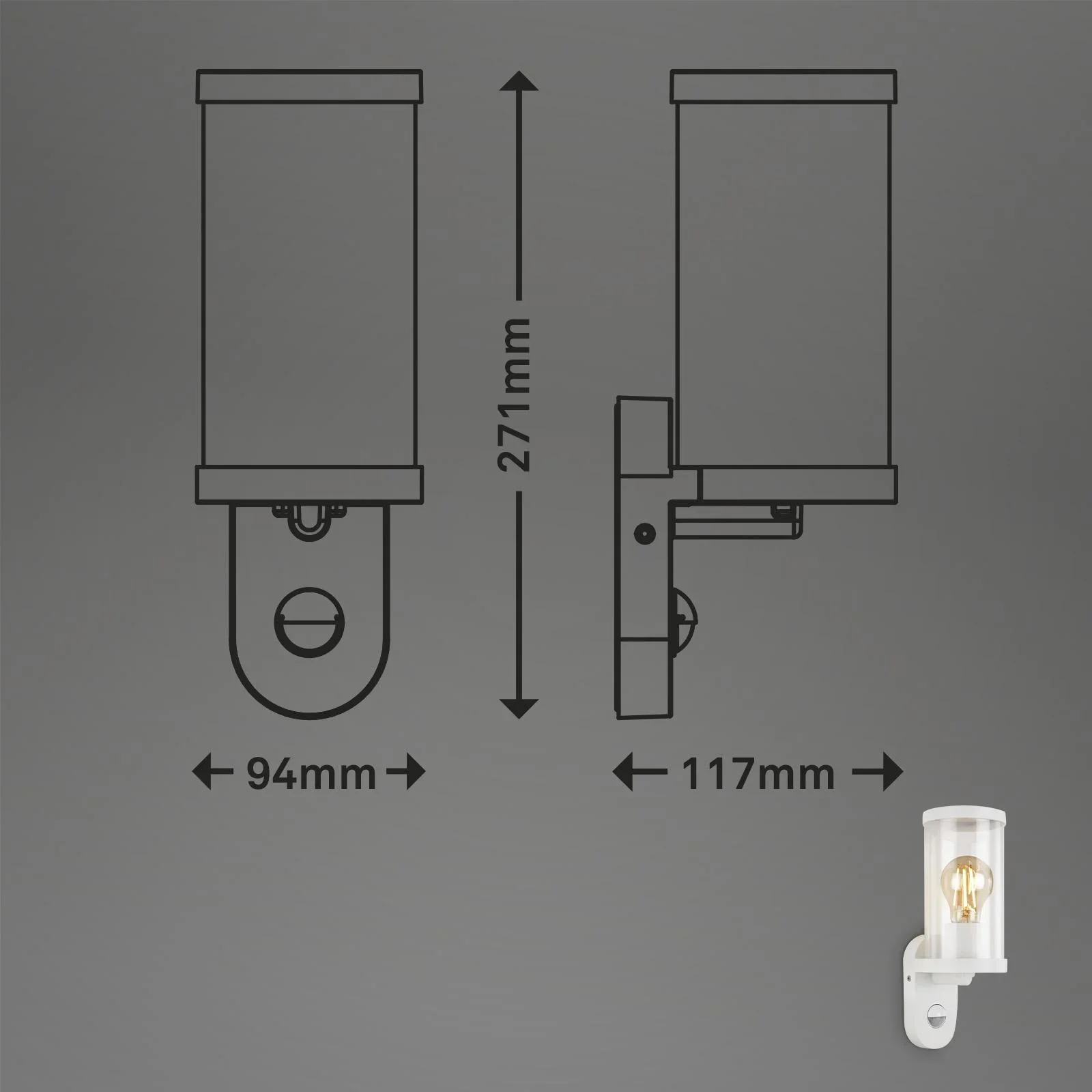 Außenleuchte mit Bewegungsmelder, Metall-Kunststoff / weiß, IP44, E27 Fassung - 4