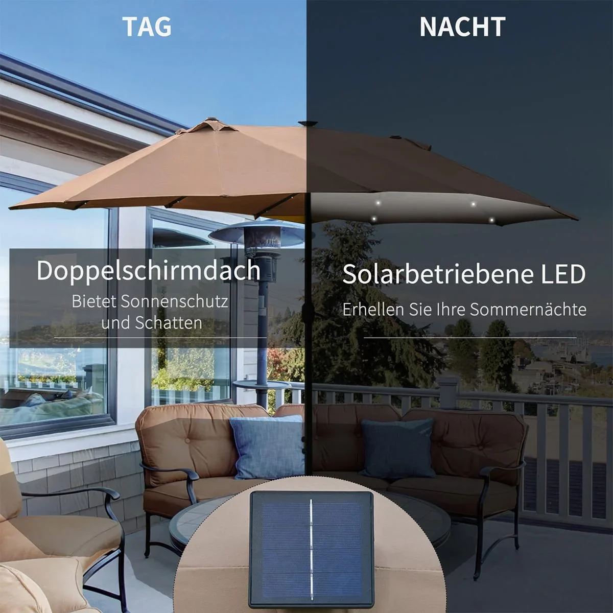 Sonnenschirm mit LED Doppelsonnens - 1
