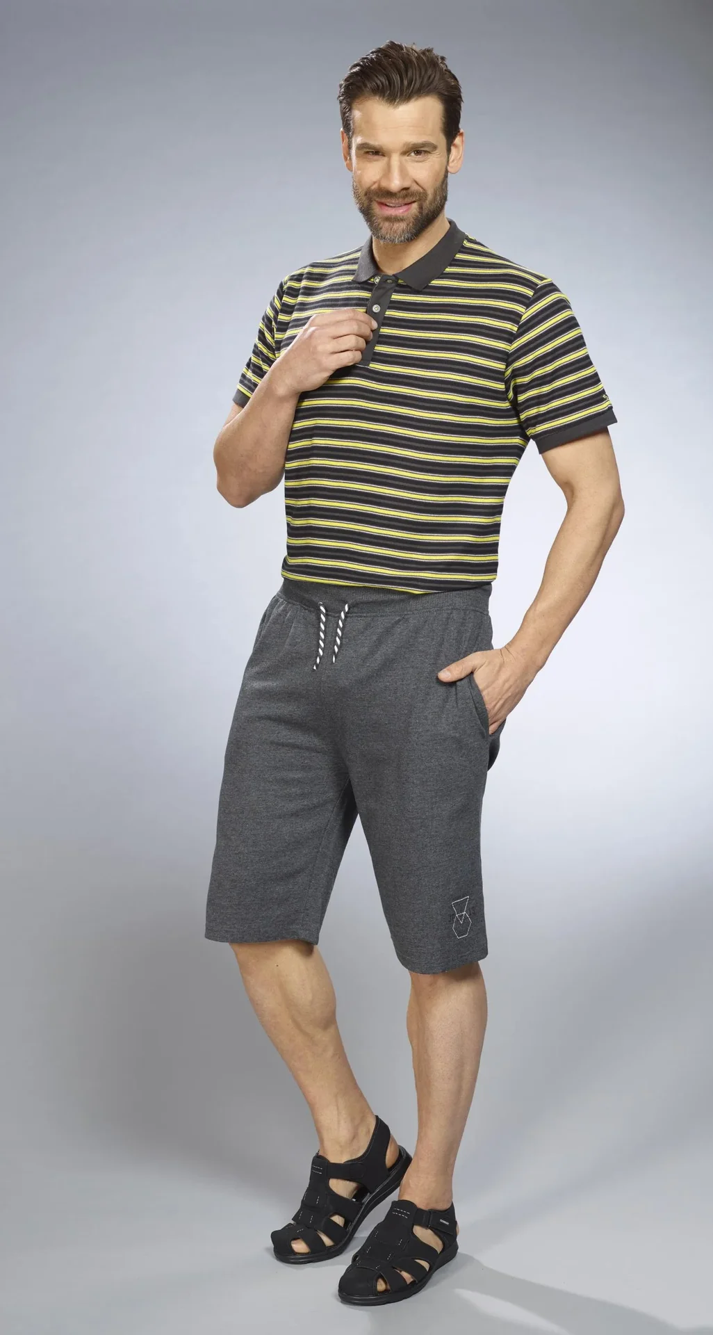 Poloshirt gestreift, Farbe anthrazit/gelb, Gr.M - 1