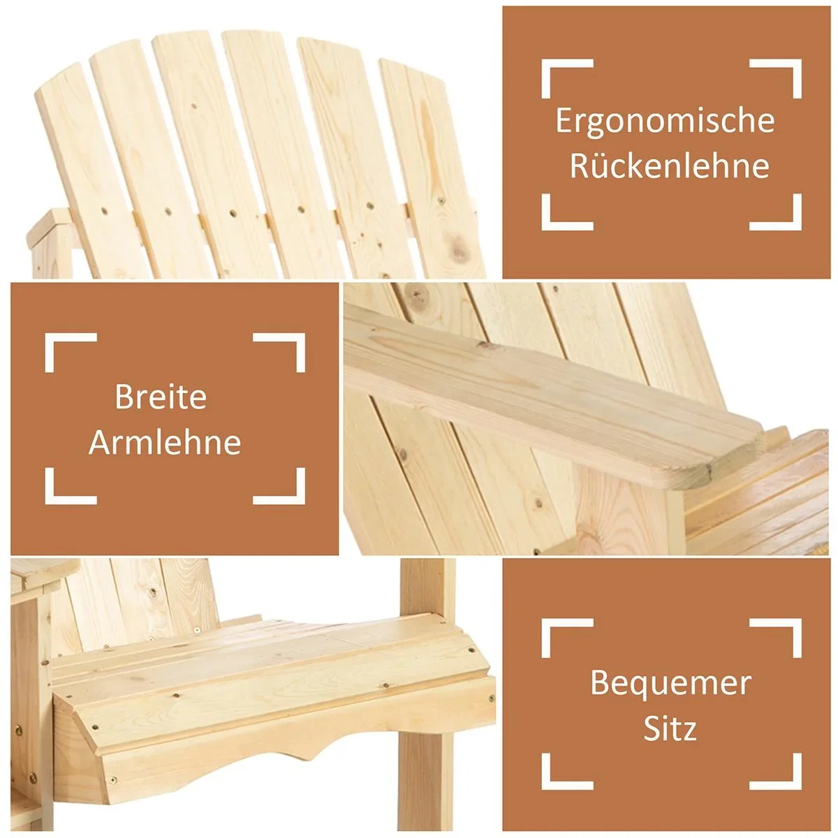 Adirondack Gartenstuhl mit Tisch und Schirmloch 2 Sitzer Gartensessel Sitzgruppe Gartenmöbel für Balkon Massivholz Natur - 3
