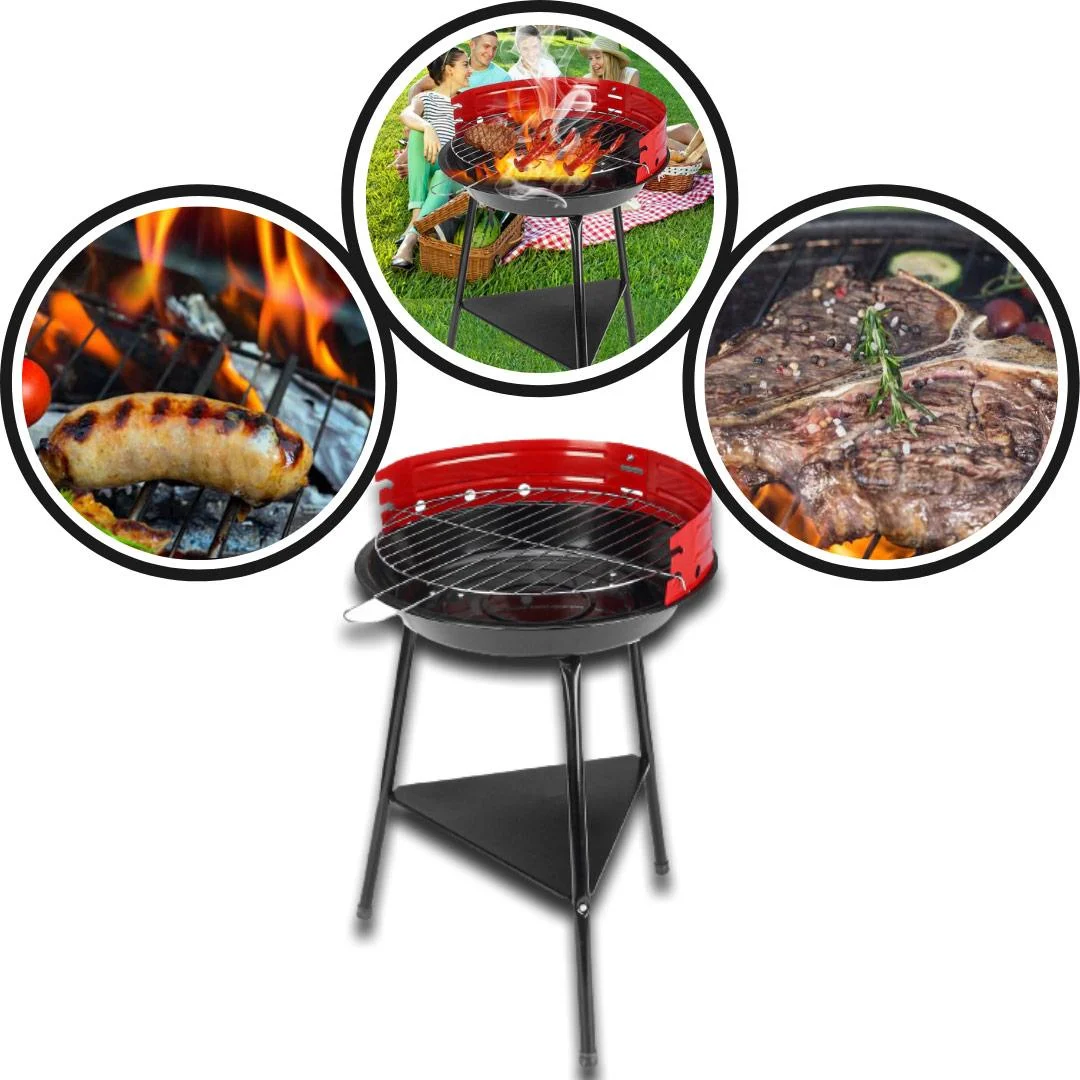 Vargan Holzkohlegrill Ø33 cm - Halb offen - Schwarz/Rot - 0