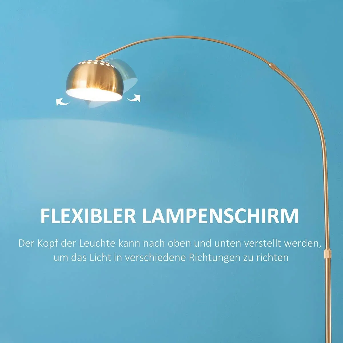 Bogenlampe Stehlampe Wohnzimmer mit vergoldeter Lampenschirm Stehleuchte 40W Bogenleuchte mit E27 Fassung Schirm für Sch - 1