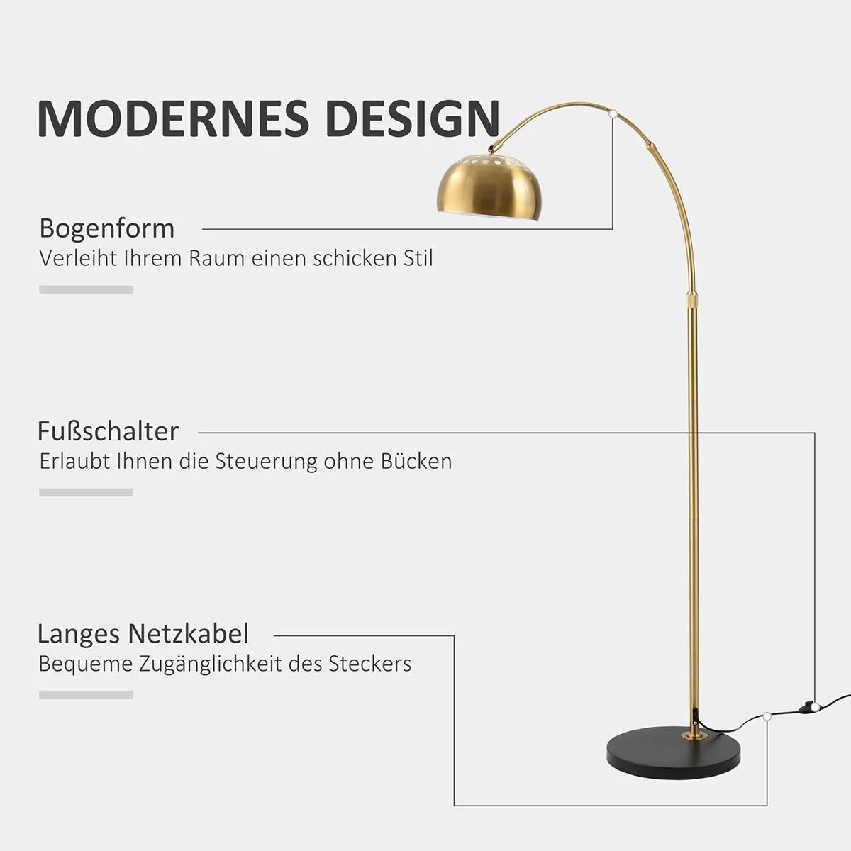 Bogenlampe Stehlampe Wohnzimmer mit vergoldeter Lampenschirm Stehleuchte 40W Bogenleuchte mit E27 Fassung Schirm für Sch - 2