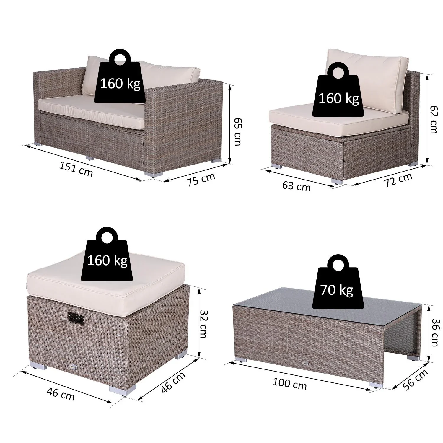 Gartenmöbel-Set 6-teilig, khaki - 1