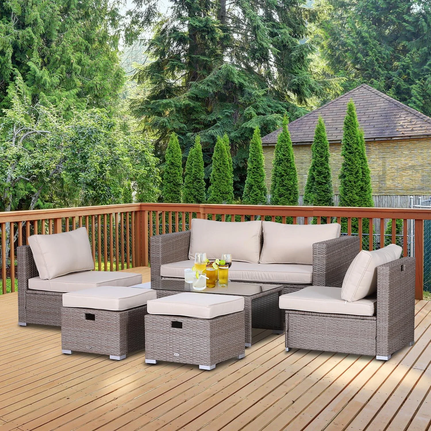 Gartenmöbel-Set 6-teilig, khaki - 3