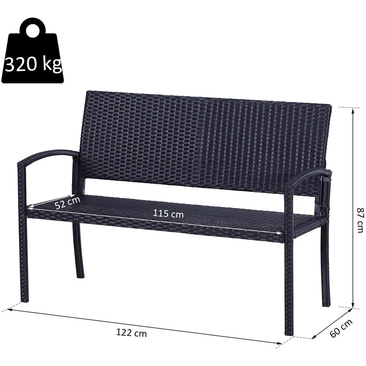 Polyrattan Gartenbank schwarz - 7