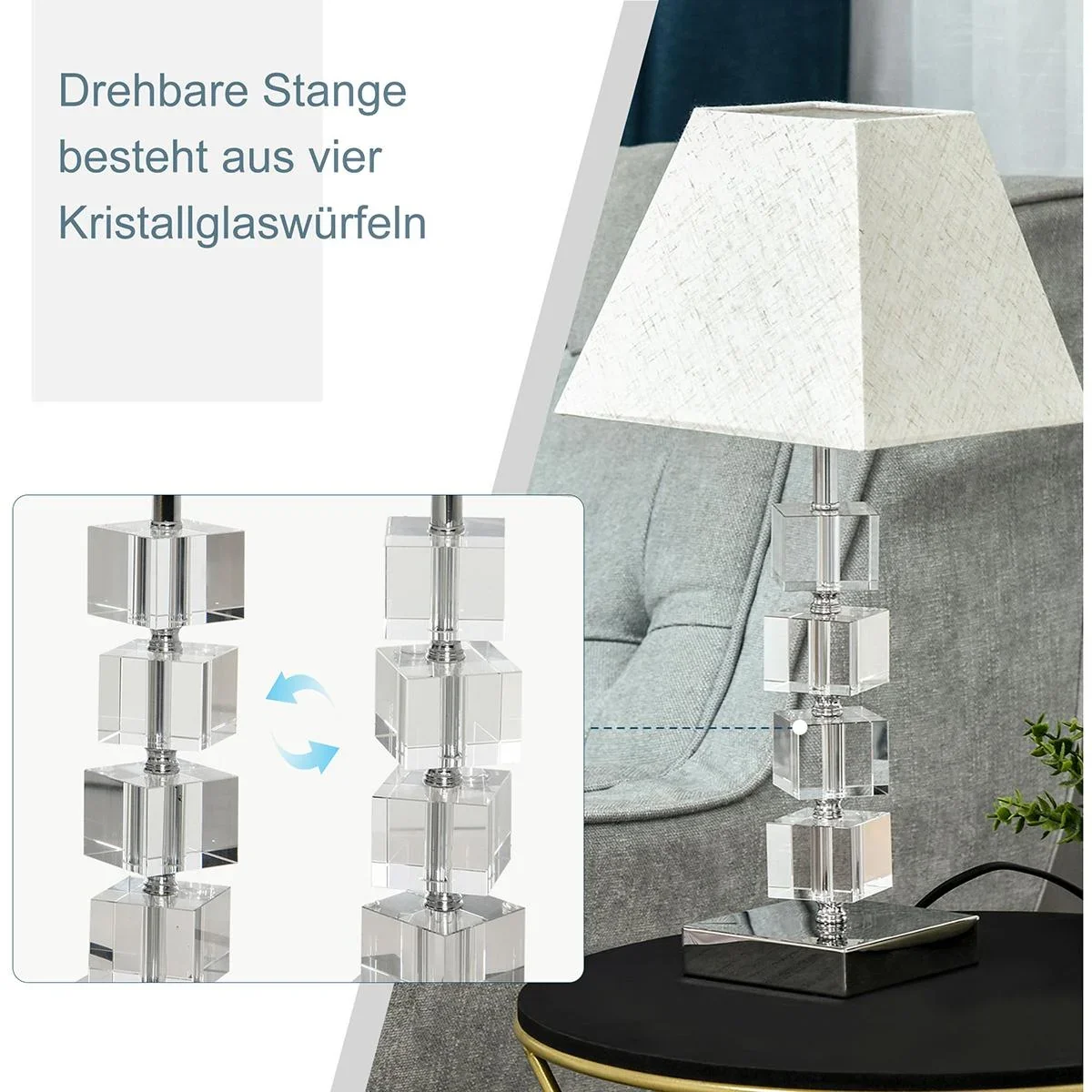 Tischlampe mit Kristallsockel cremeweiß - 8
