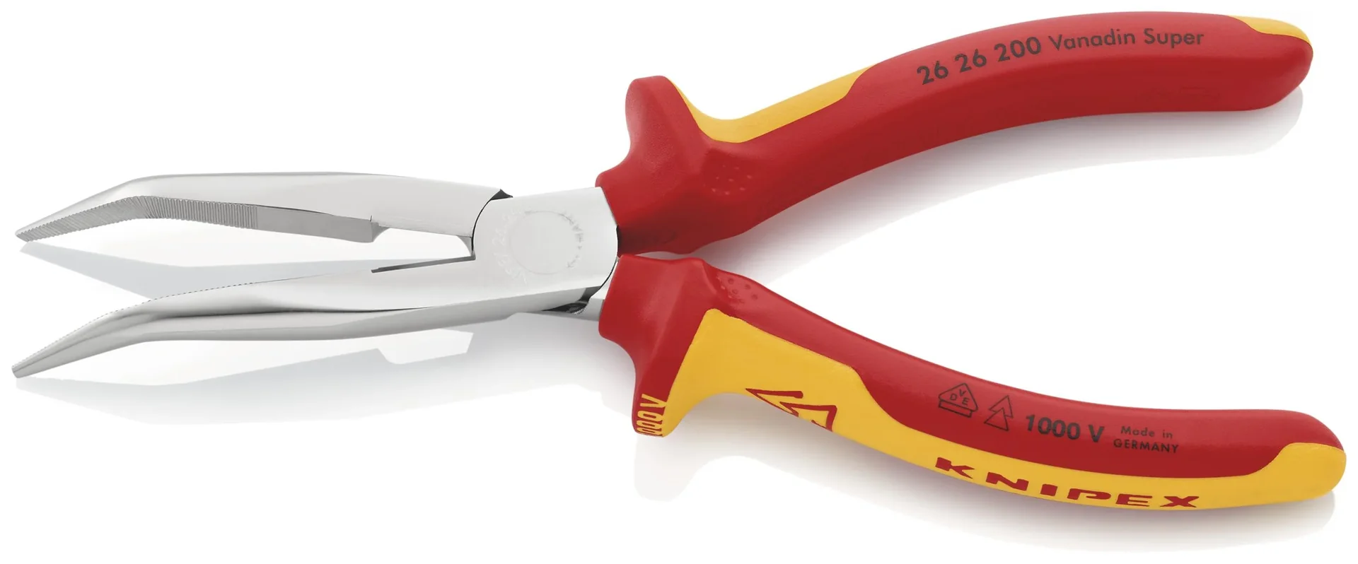 Flachrundzange mit Schneide (Storchschnabelzange) isoliert mit Mehrkomponenten-Hüllen, VDE-geprüft verchromt 200 mm - 0