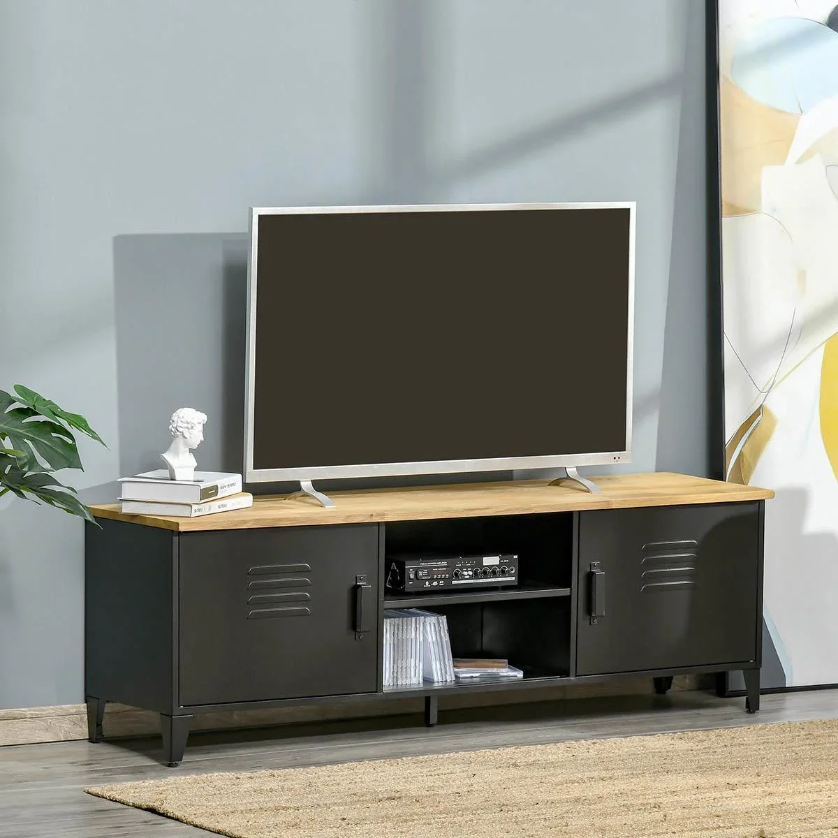 TV Schrank Fernsehschrank Fernsehtisch TV Lowboard Kommode für Fernseher kleiner als 55" mit 2 Türen Regal Wohnzimmer Sc - 2