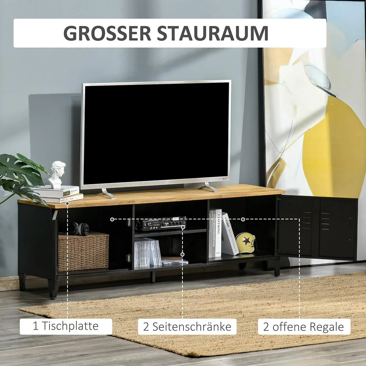 TV Schrank Fernsehschrank Fernsehtisch TV Lowboard Kommode für Fernseher kleiner als 55" mit 2 Türen Regal Wohnzimmer Sc - 3