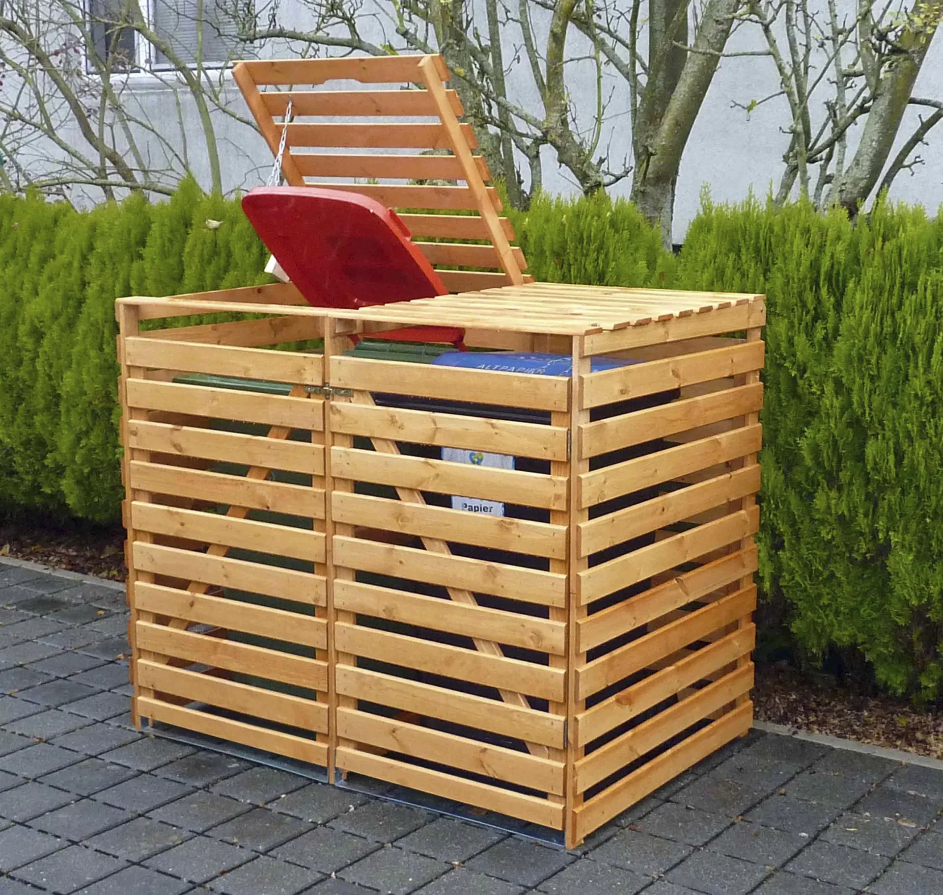 Mülltonnenbox "Vario V" für 2 Tonnen, honigbraun - 0